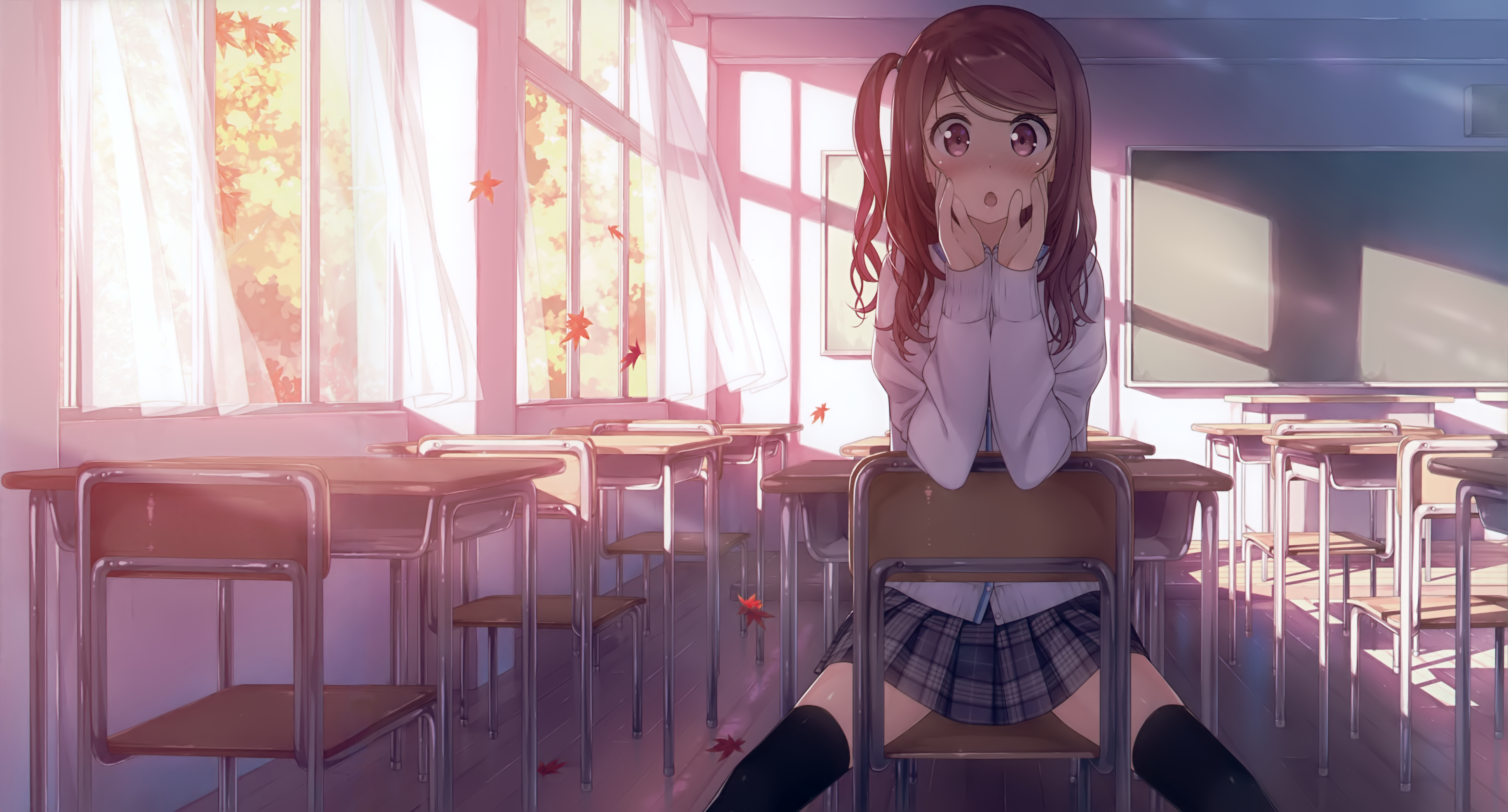 4K Fall Classroom with Kurumi HD Wallpaper