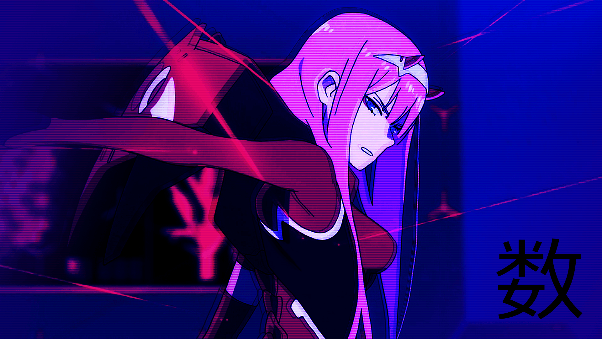 Zero Two from Darling in the FranXX with Glitch Art Effect HD Wallpaper