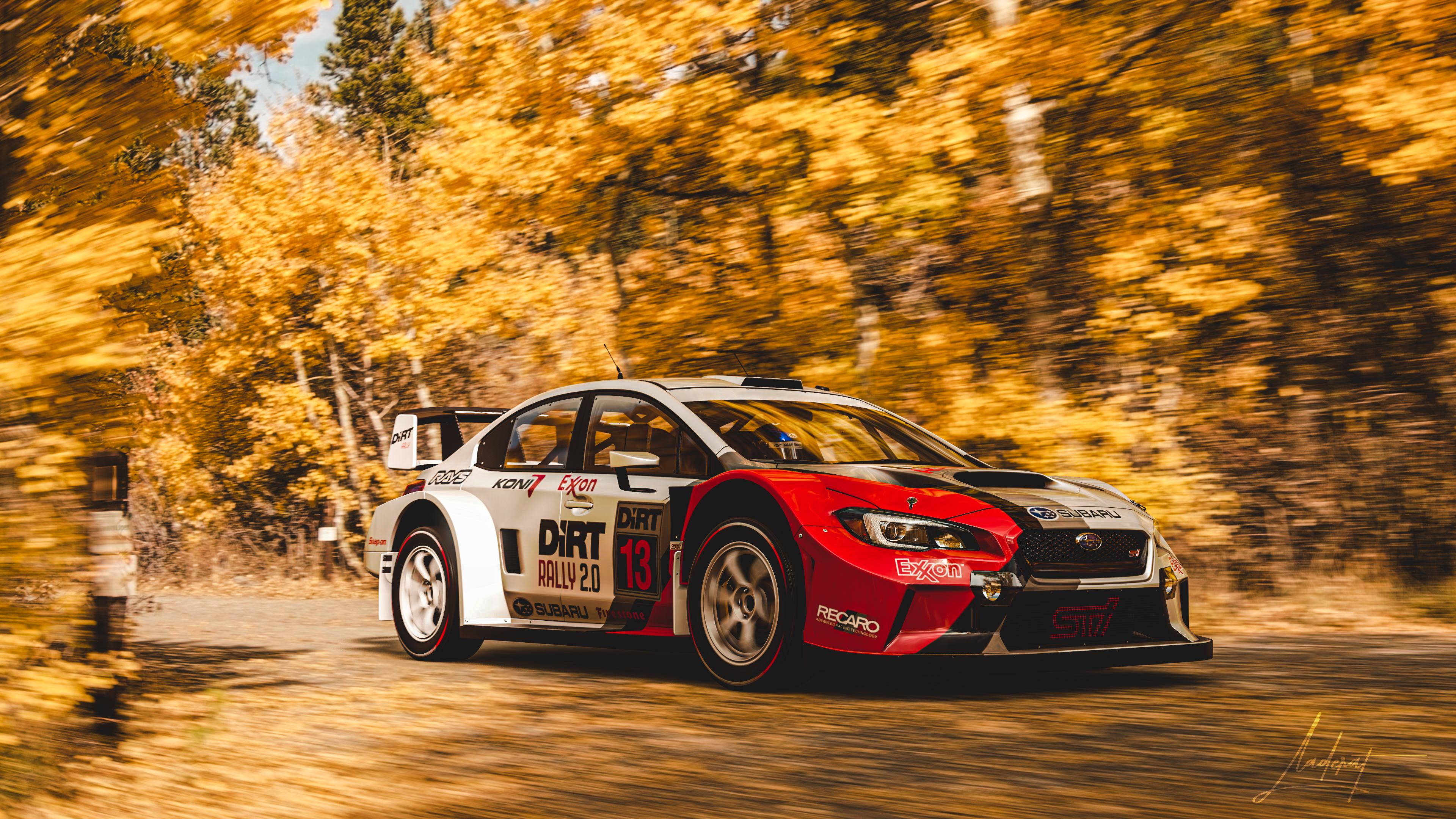 4K DiRT Rally 2.0 Subaru Impreza WRX STI in Fall HD Wallpaper