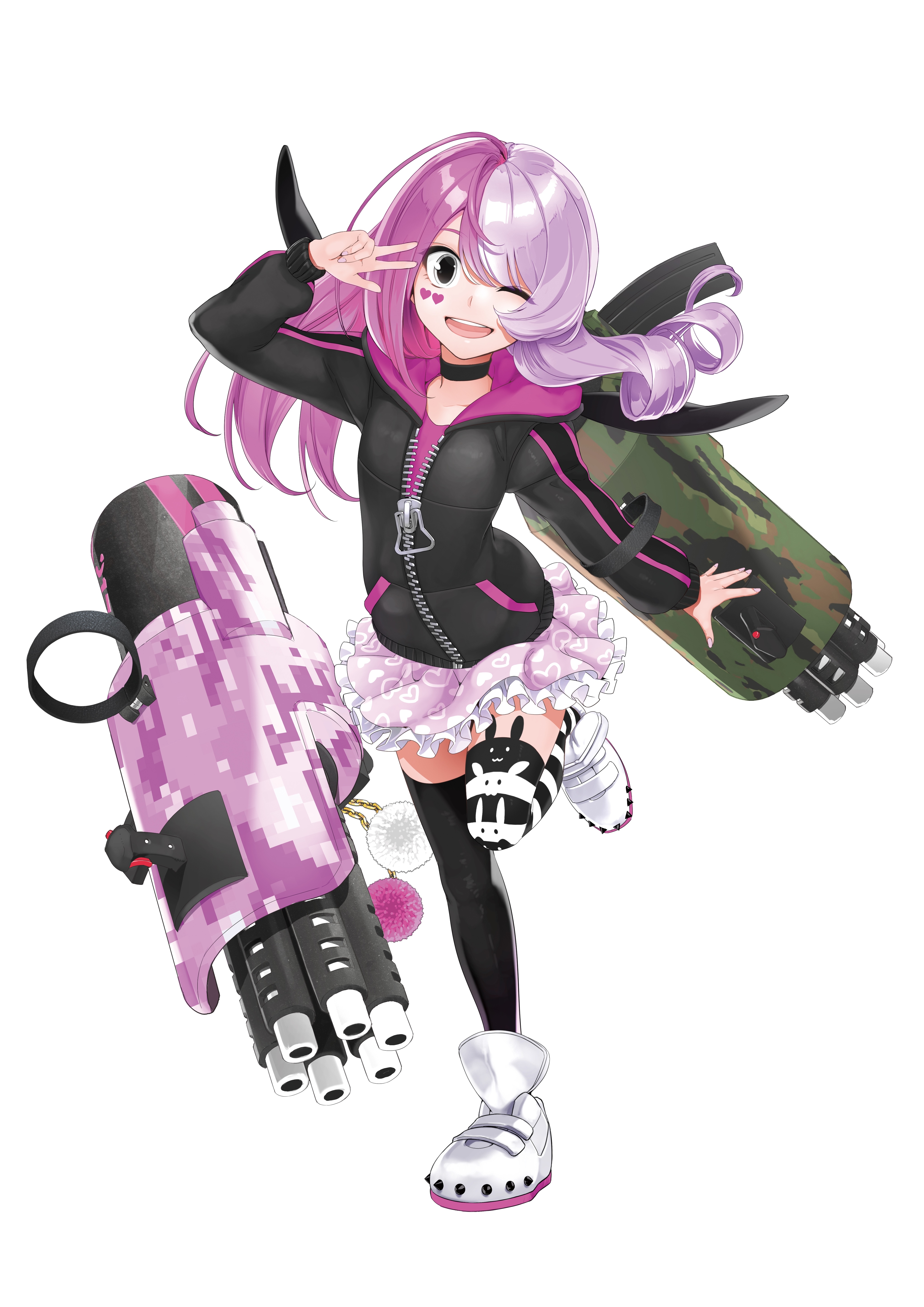 Girl with Gatling guns and thigh-highs HD Phone Wallpaper