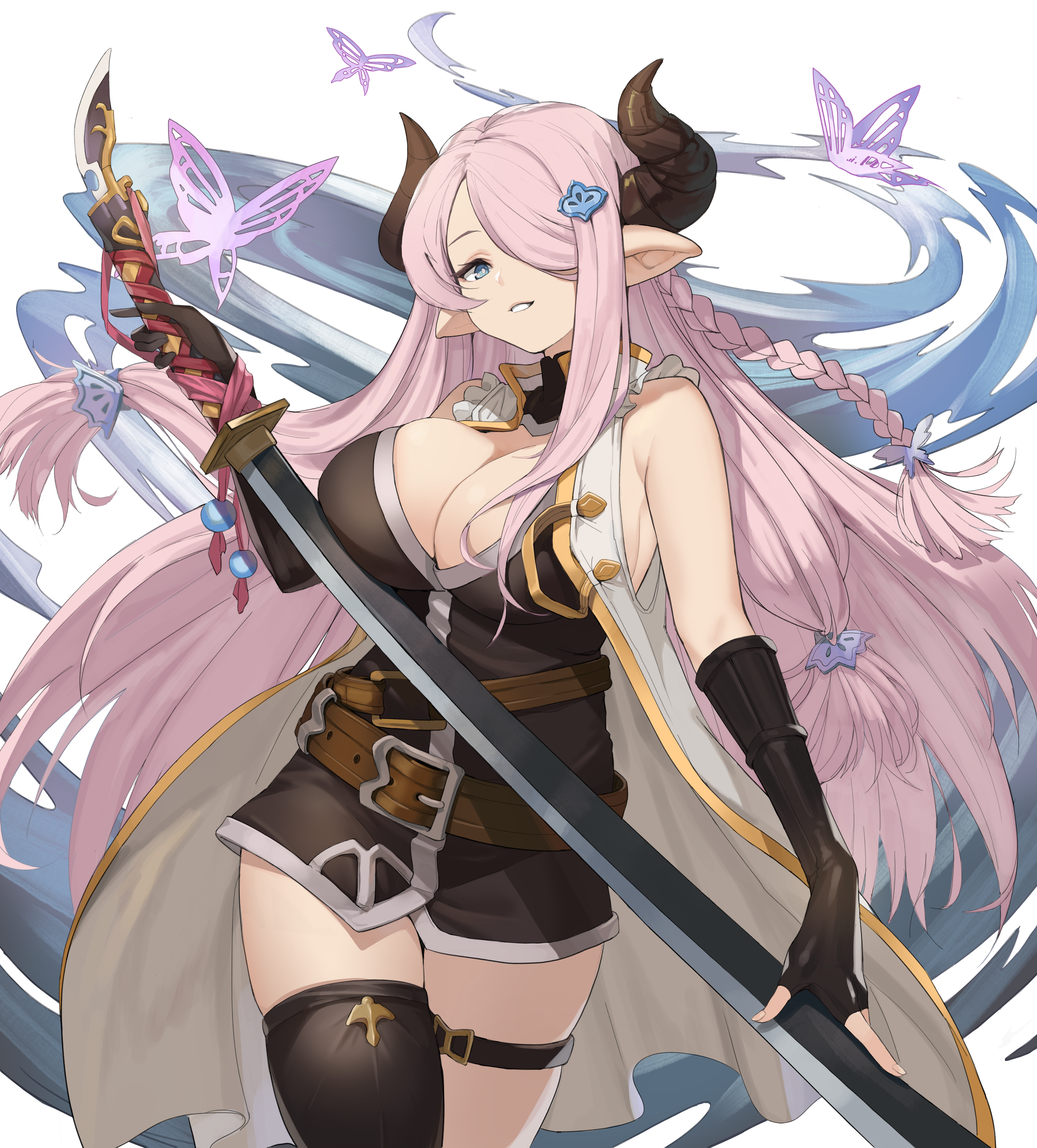Narumeia from Granblue Fantasy with pink hair and horns HD Wallpaper