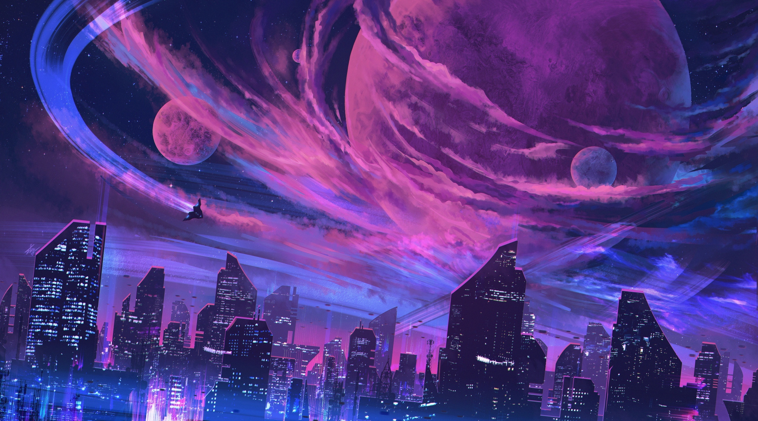 StasyaSky planet with rings and city HD Wallpaper