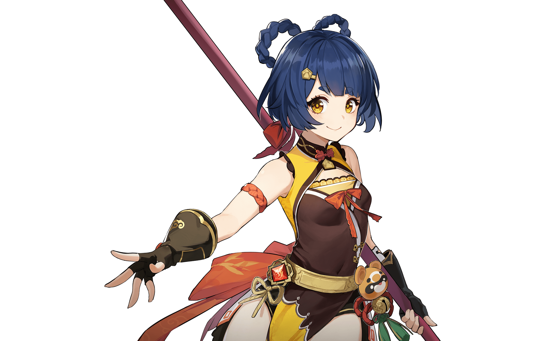 Xiangling from Genshin Impact holding a polearm HD Wallpaper