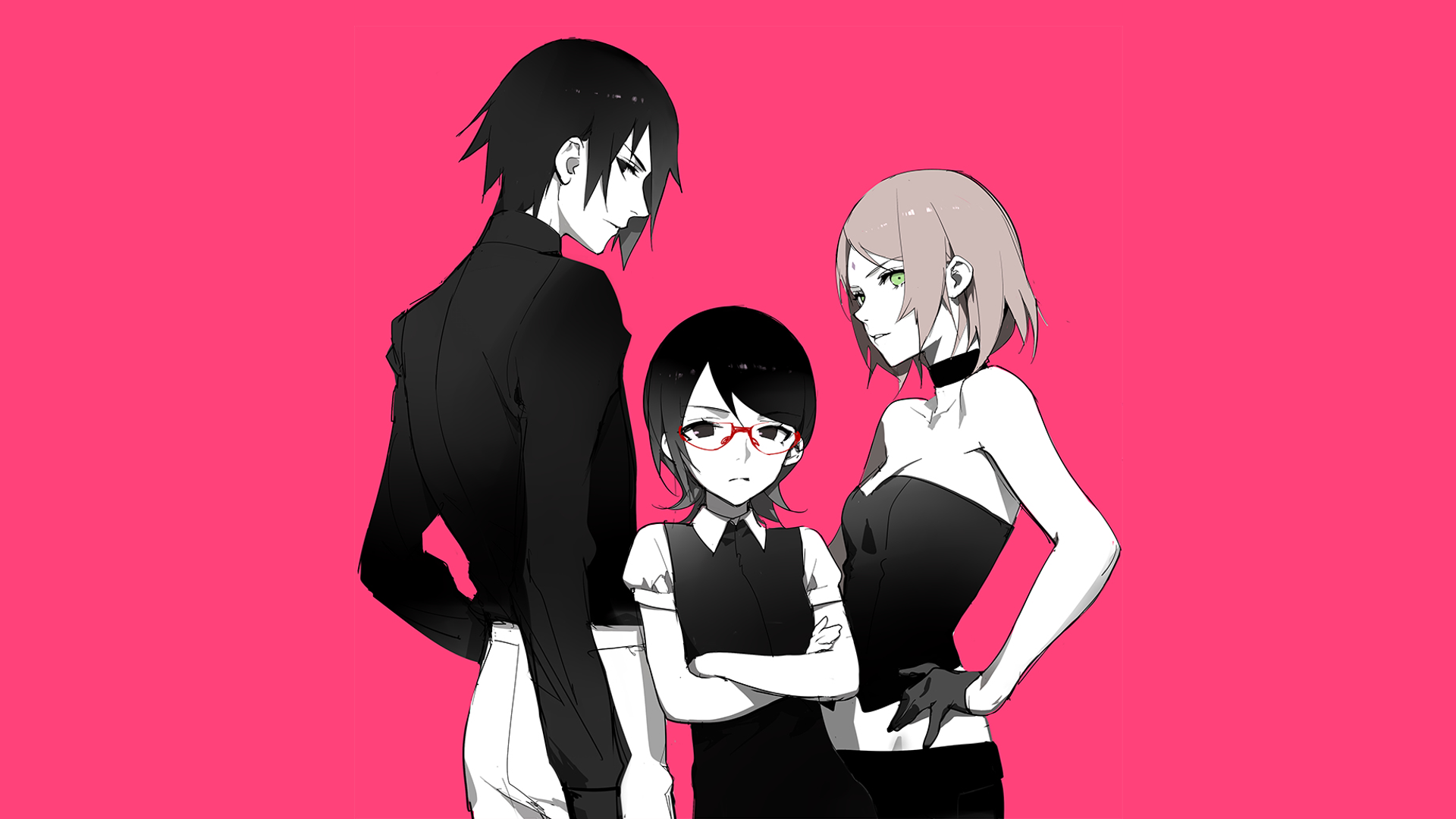 Sakura, Sarada, and Sasuke from Boruto: Naruto Next Generations HD Wallpaper
