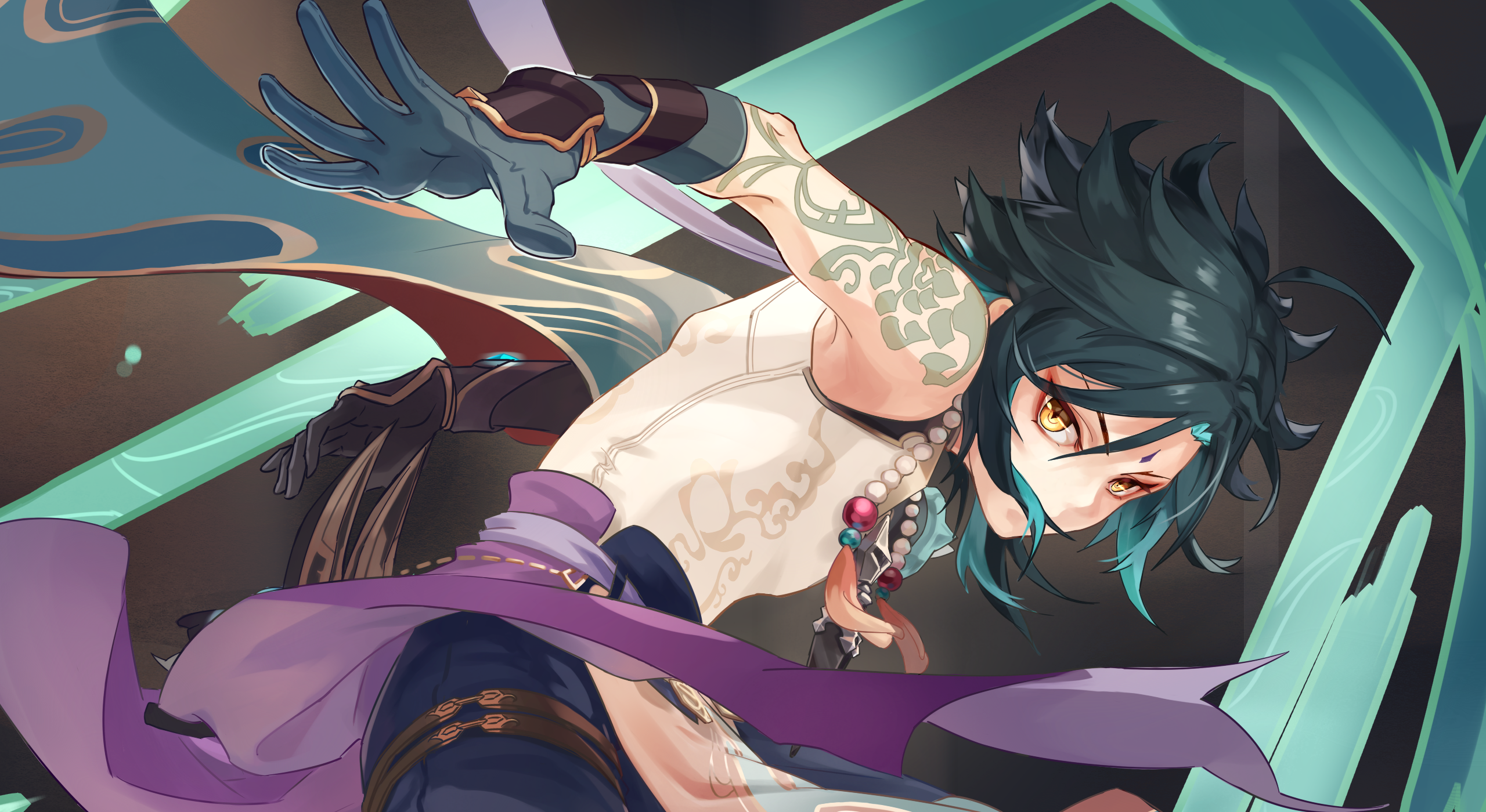 Xiao from Genshin Impact in action pose HD Wallpaper