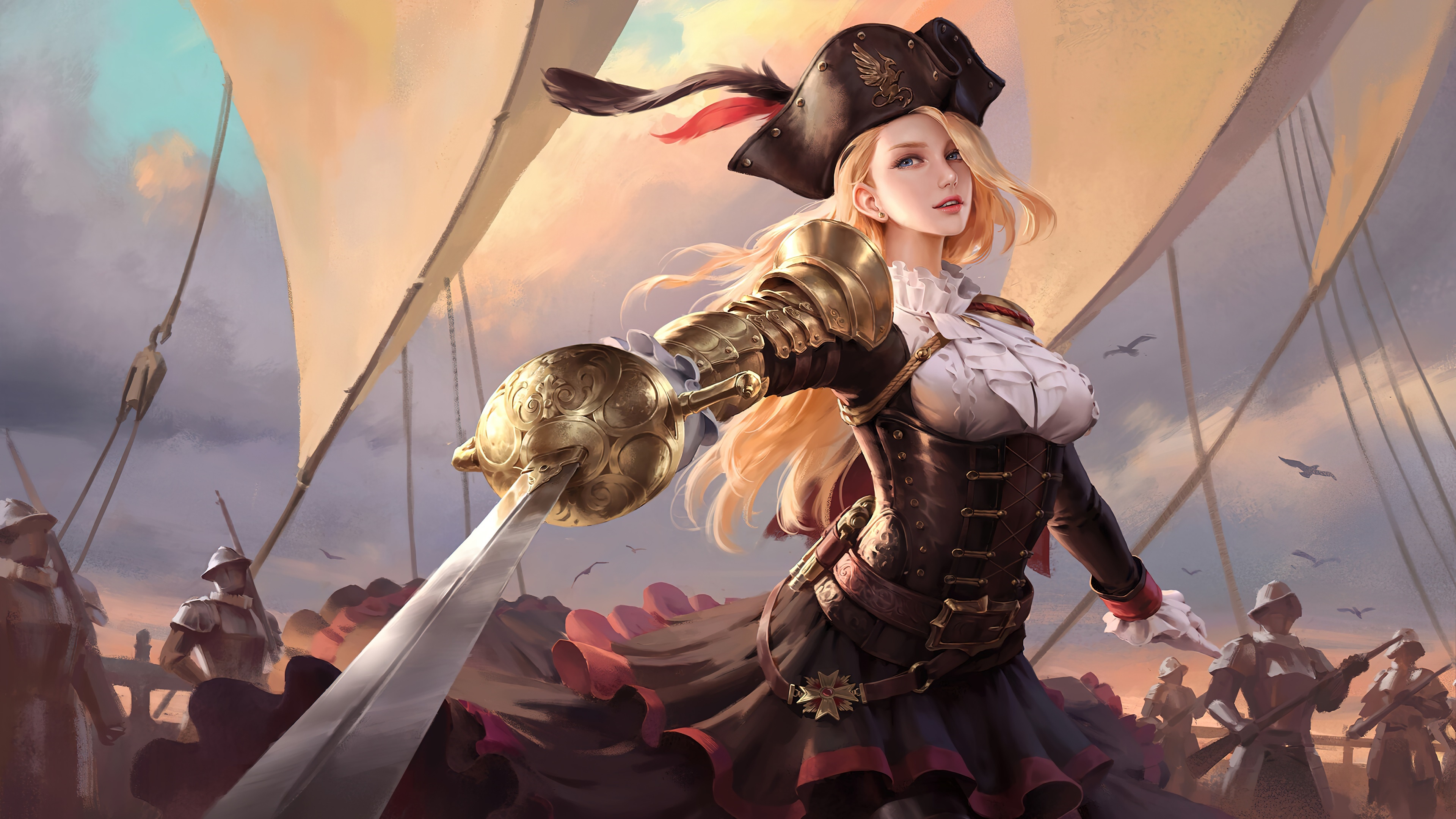 4K Fantasy Art Pirate Woman with Sword HD Wallpaper