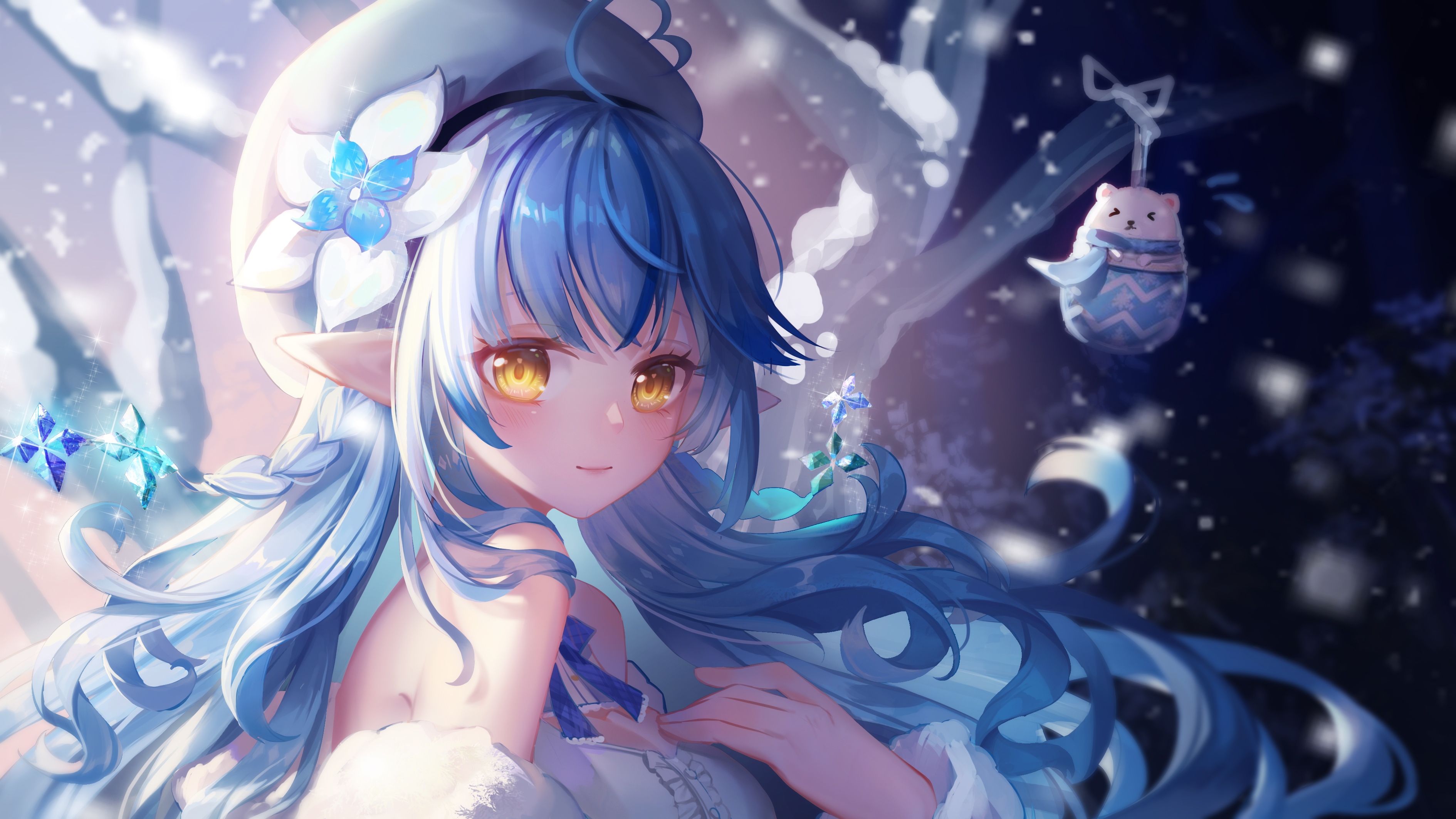Yukihana Lamy with blue hair and yellow eyes HD Wallpaper