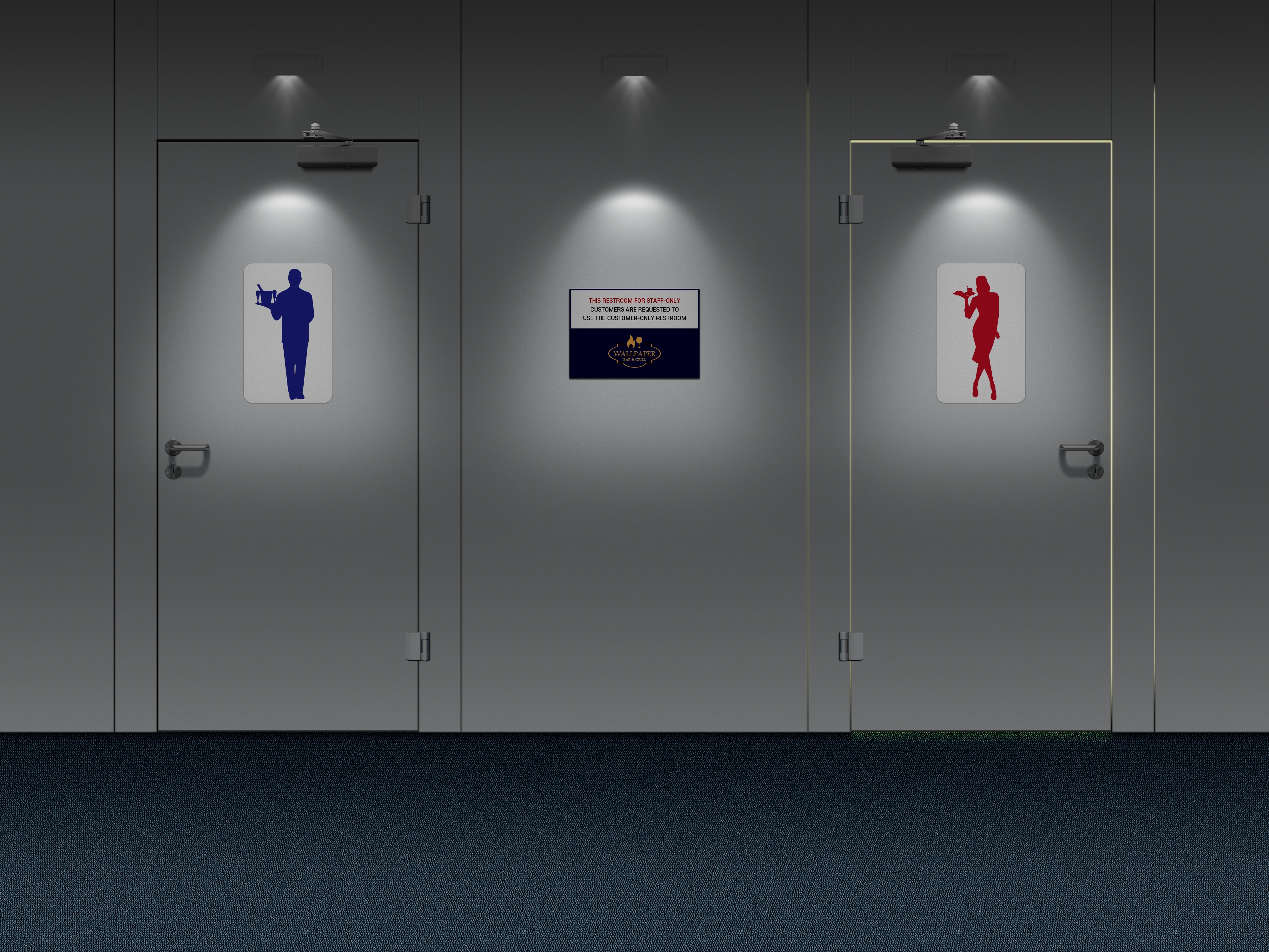 Restroom doors with staff and customer signs HD Wallpaper