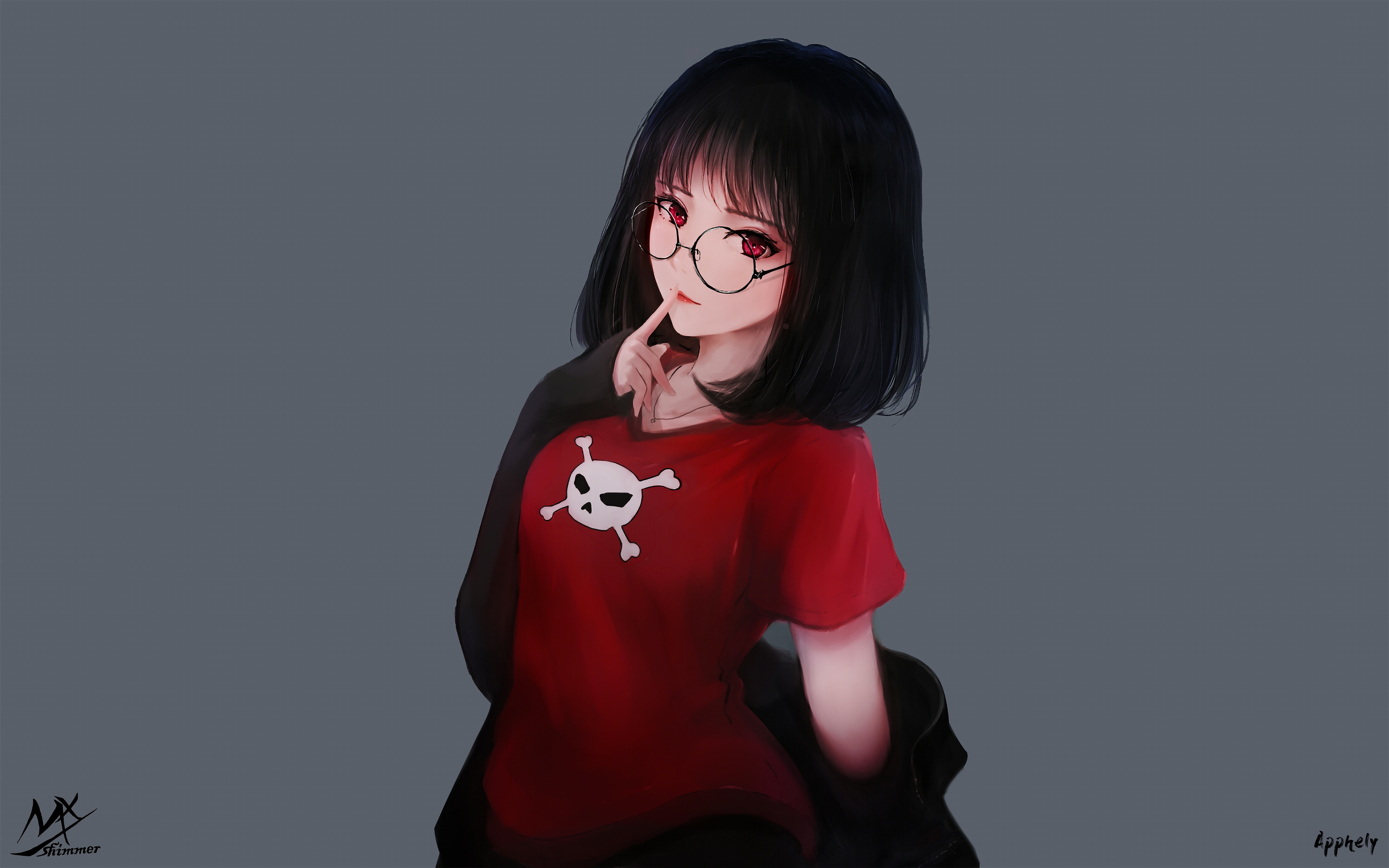 Girl with glasses and skull T-shirt HD Wallpaper