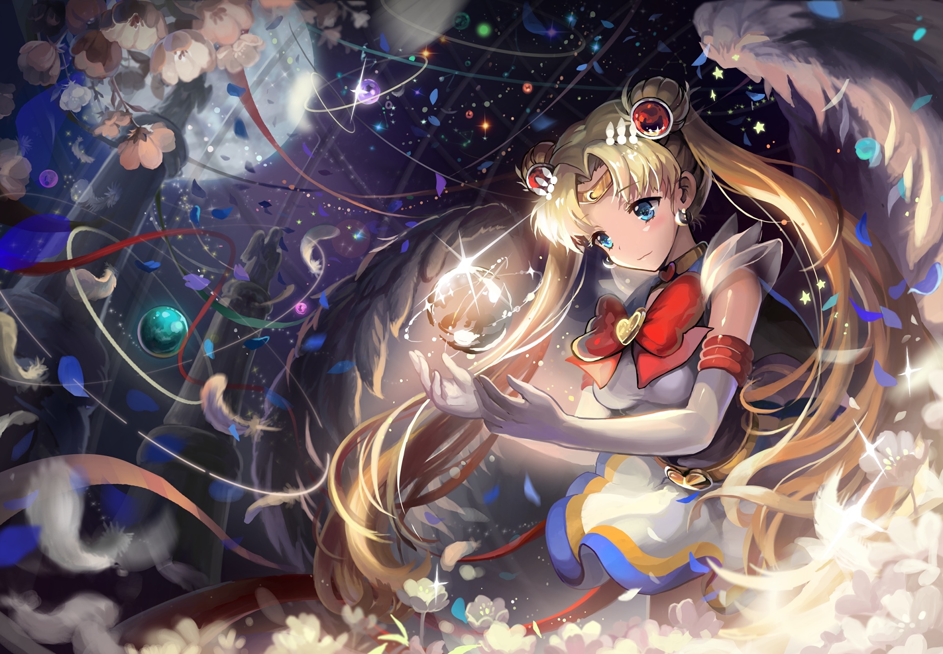 Sailor Moon holding a glowing orb with wings HD Wallpaper