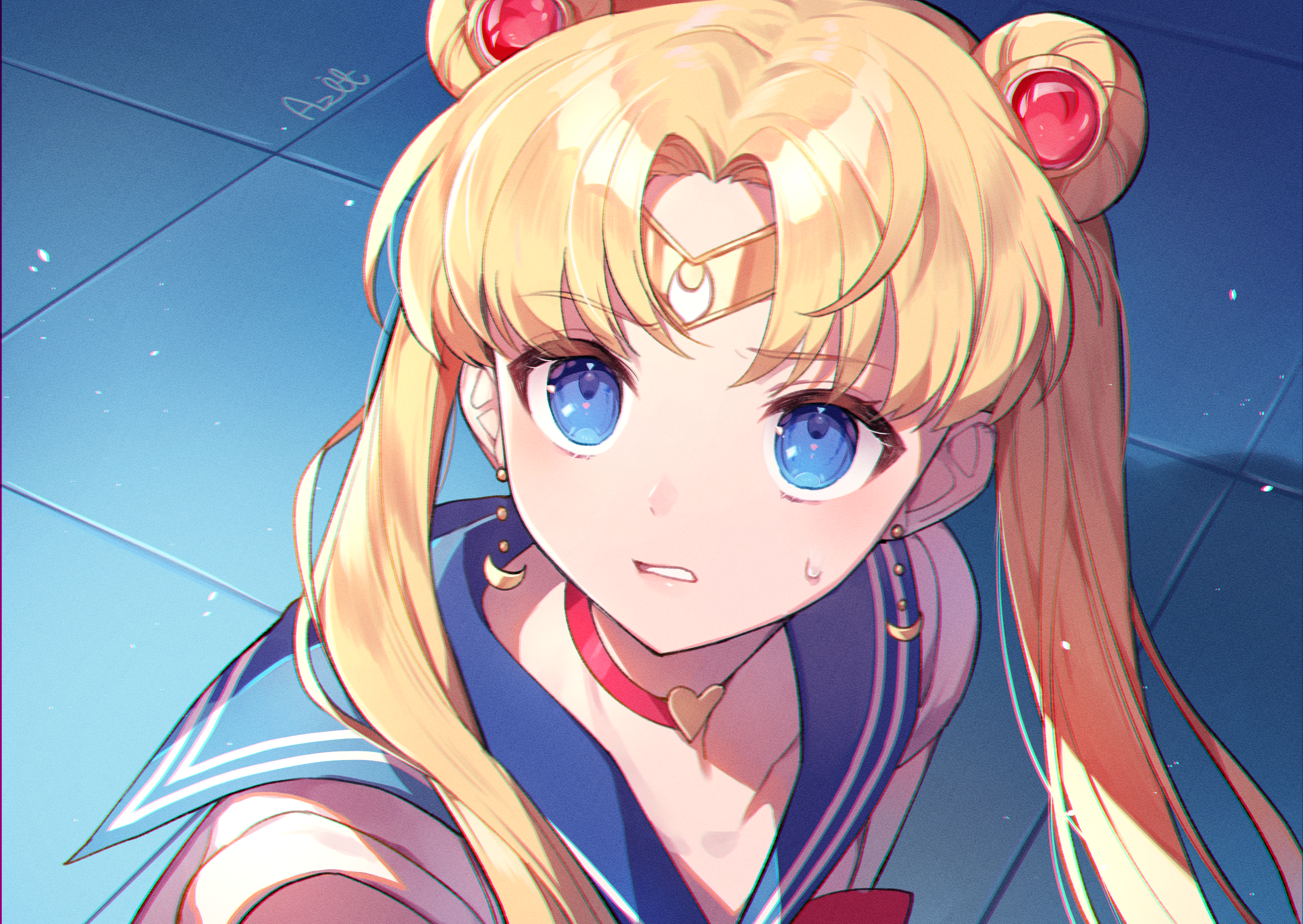 Sailor Moon with blue eyes and blonde twintails HD Wallpaper