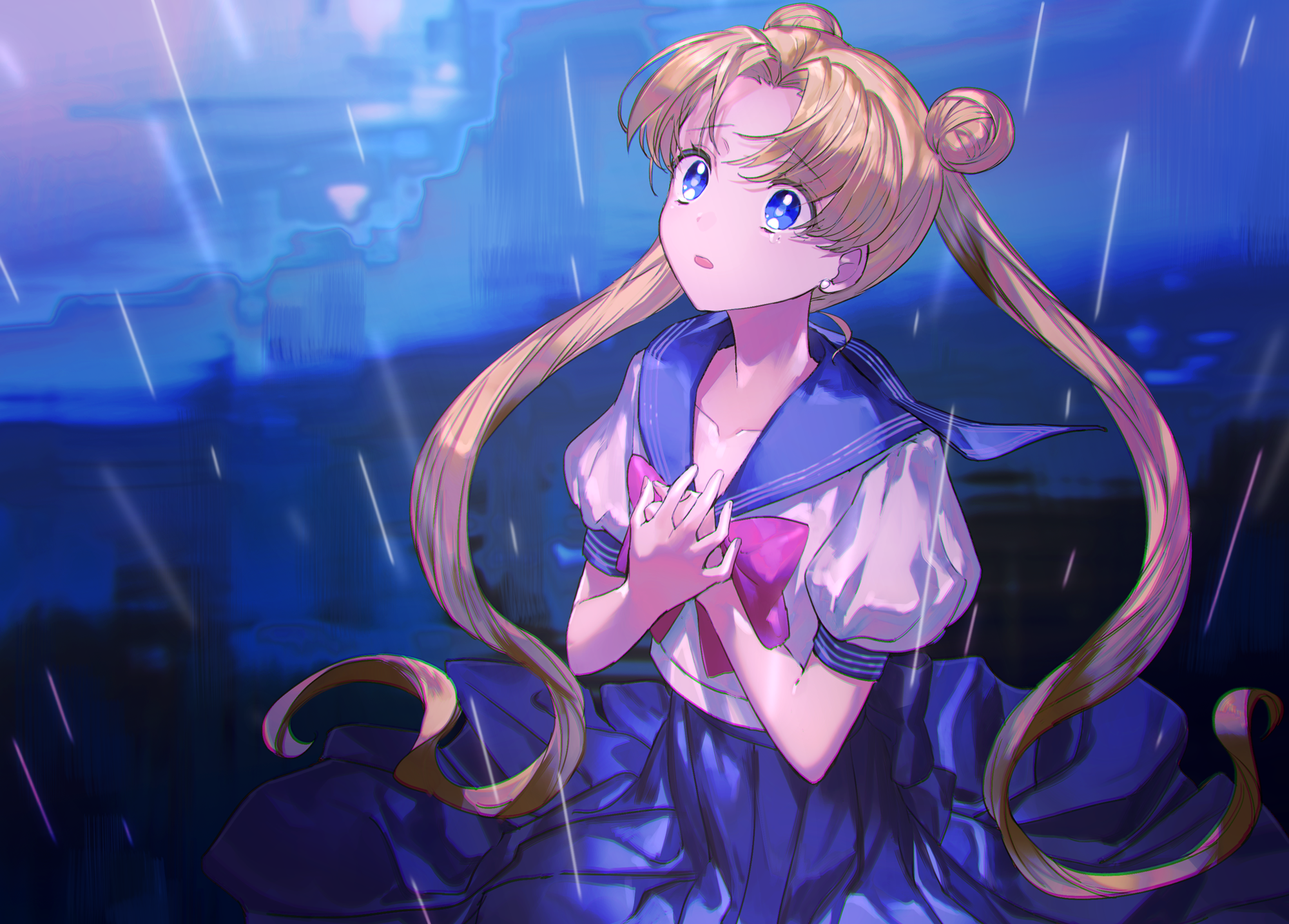 Sailor Moon in a Sailor Uniform in the Rain HD Wallpaper