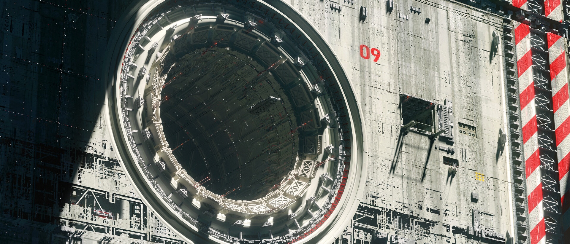 Artwork of a massive spaceship's interior HD Wallpaper