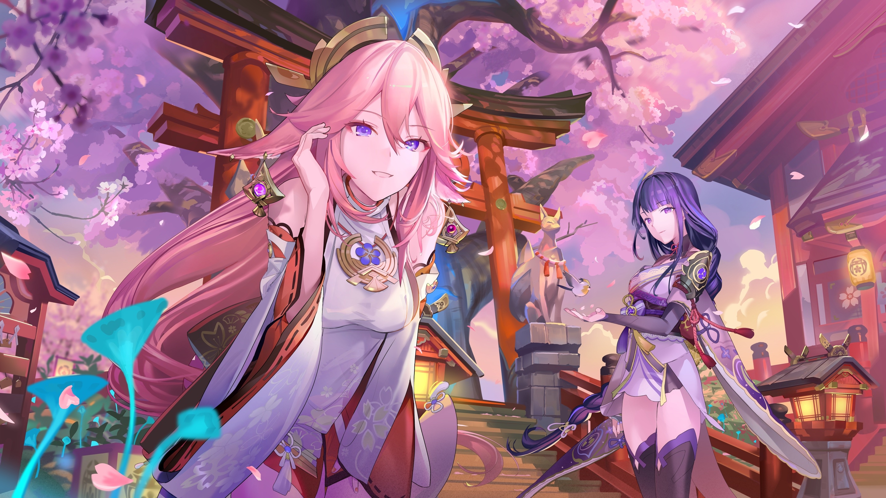 Raiden Shogun and Yae Miko in Genshin Impact HD Wallpaper