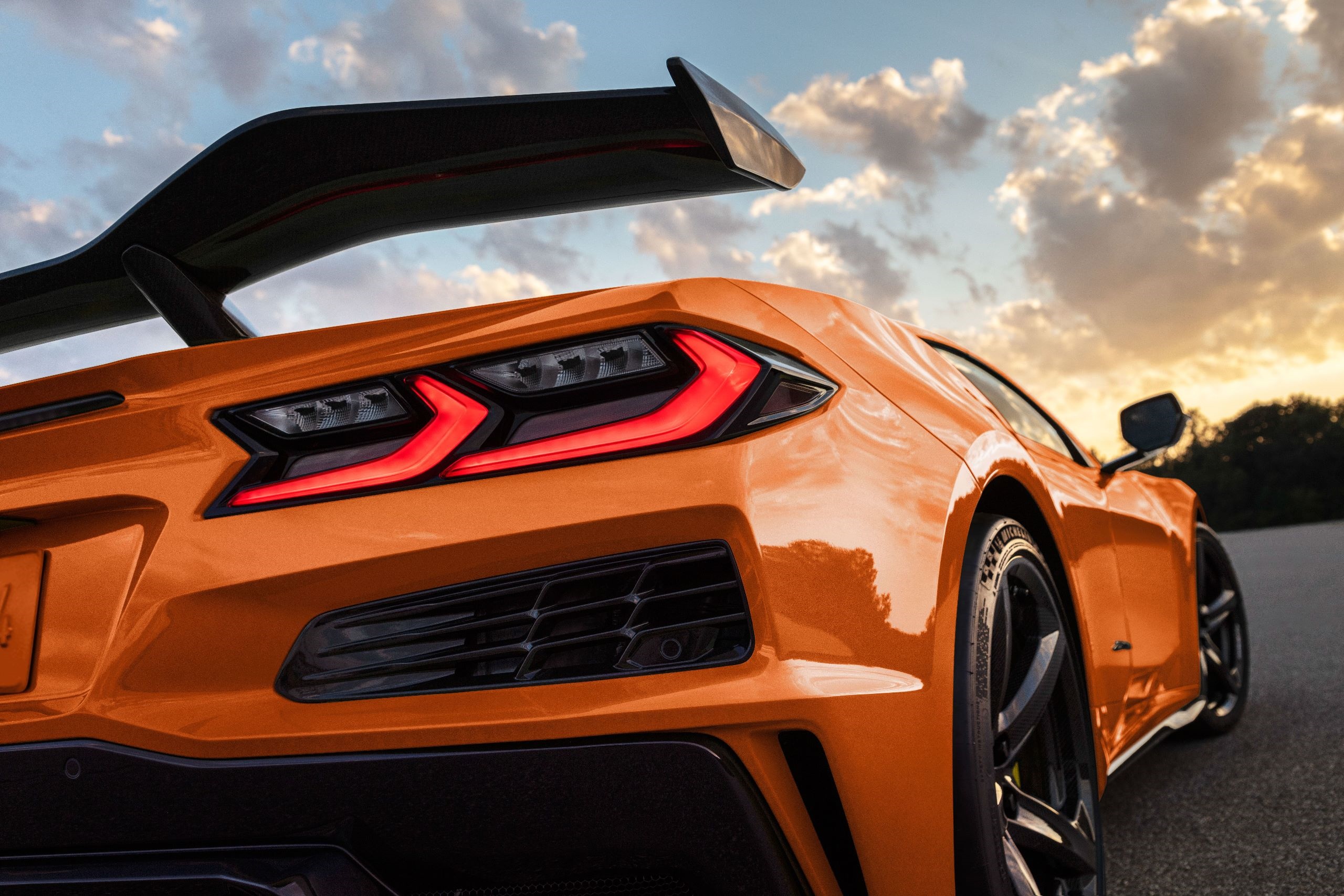 Orange Chevrolet Corvette Z06 rear view HD Wallpaper