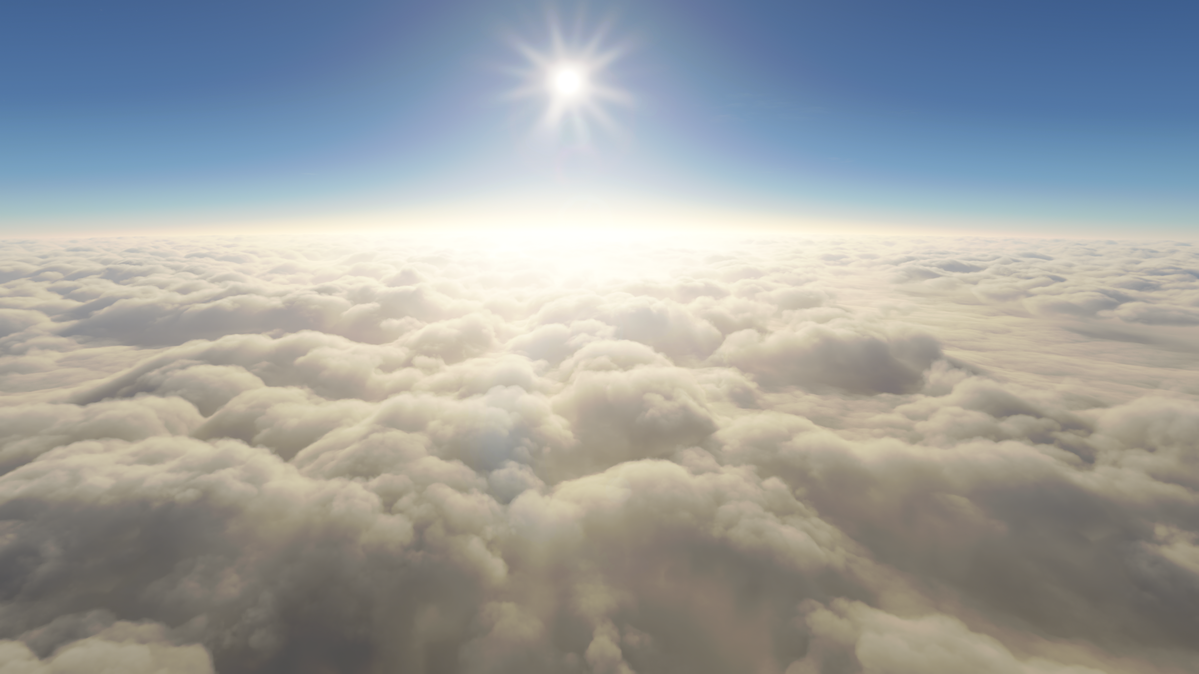 4K view above clouds with sun rays HD Wallpaper