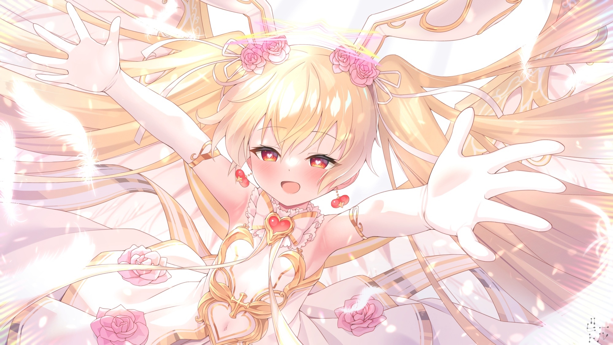 Blonde girl with bunny ears and red eyes HD Wallpaper