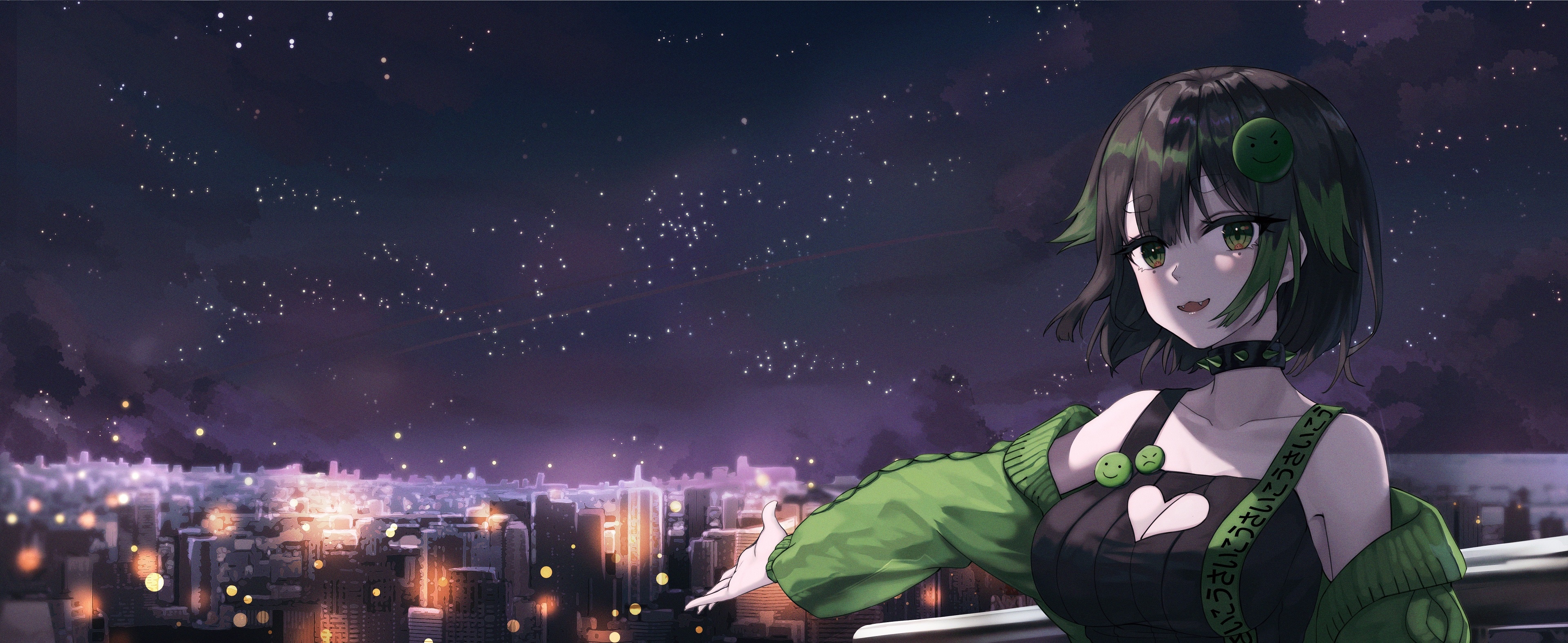 4K anime girl overlooking a cityscape at night HD Wallpaper