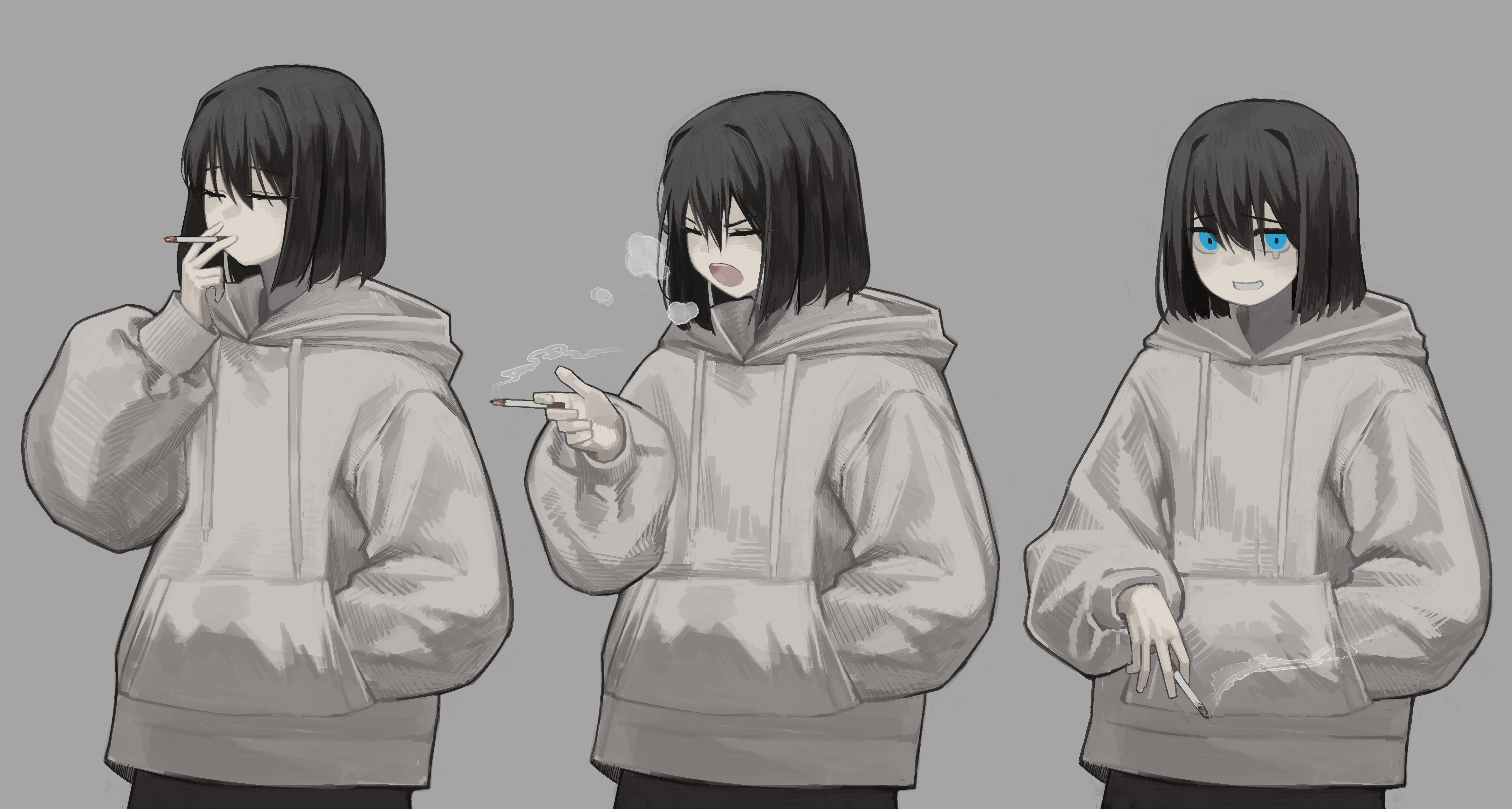 Girl smoking in a hoodie 4K HD Wallpaper