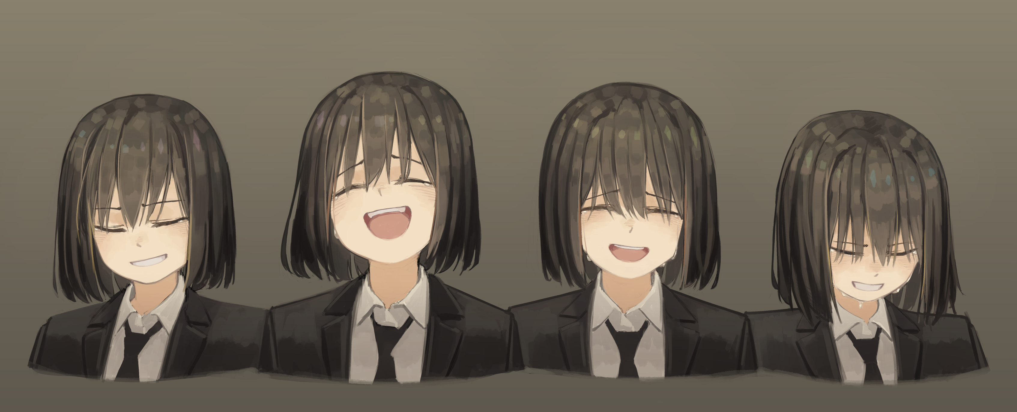 Four anime girls in suits showing different emotions HD Wallpaper