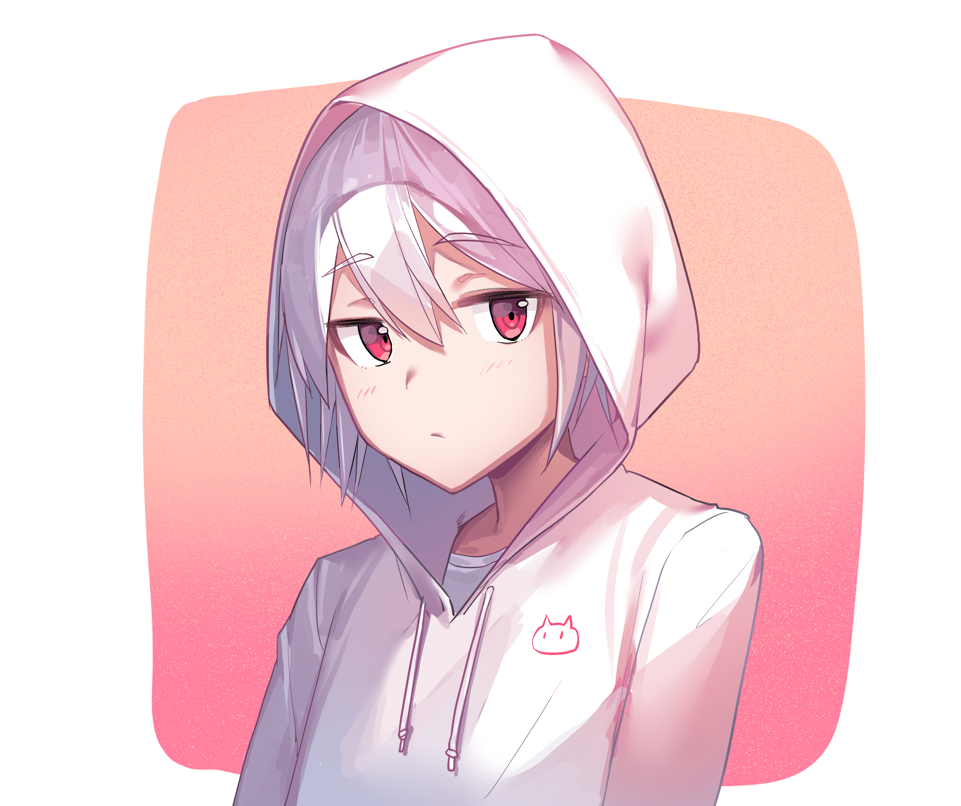 Girl wearing a white hoodie with a cat logo HD Wallpaper