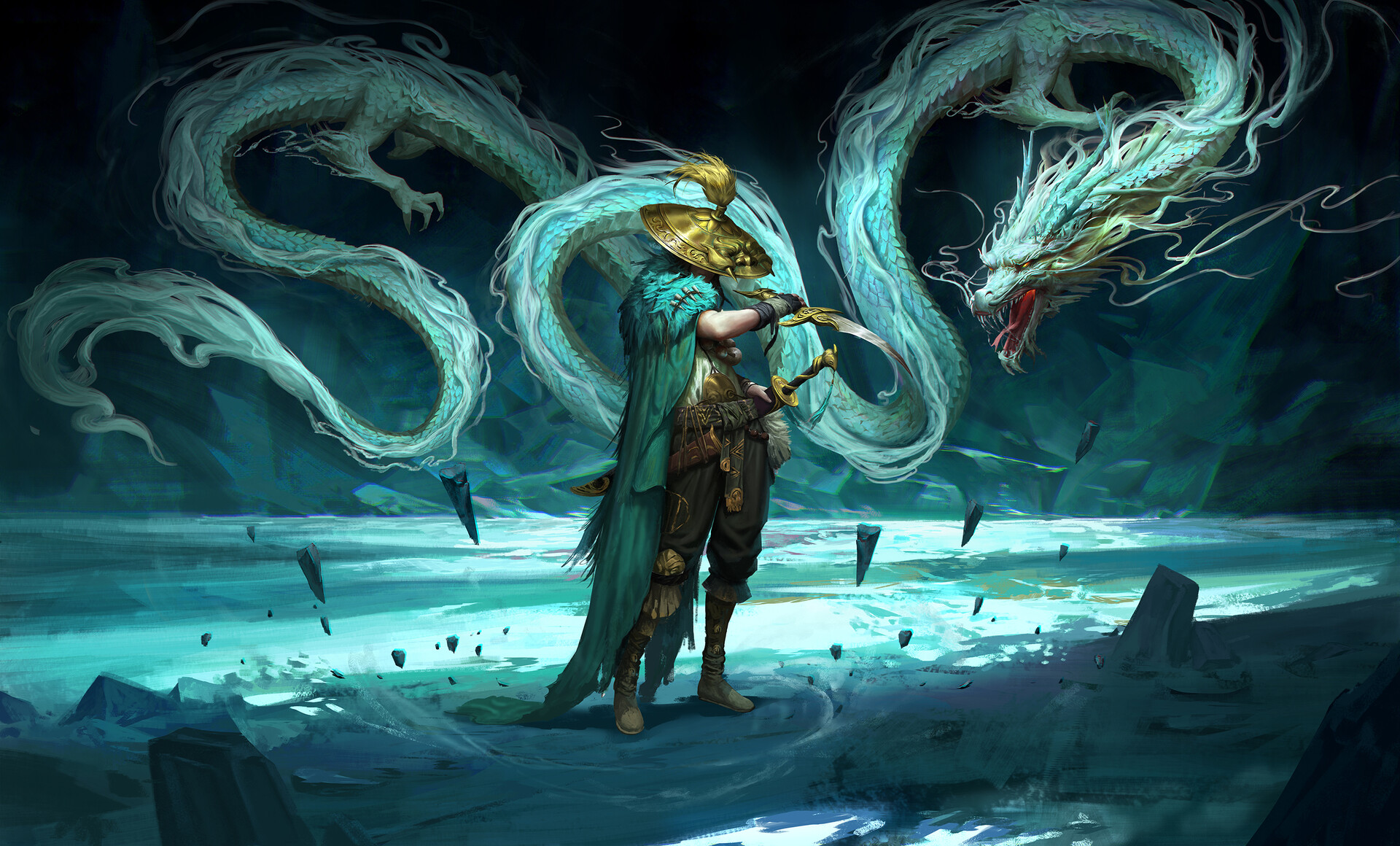 Mythic Dragon Warrior and Dragon HD Wallpaper