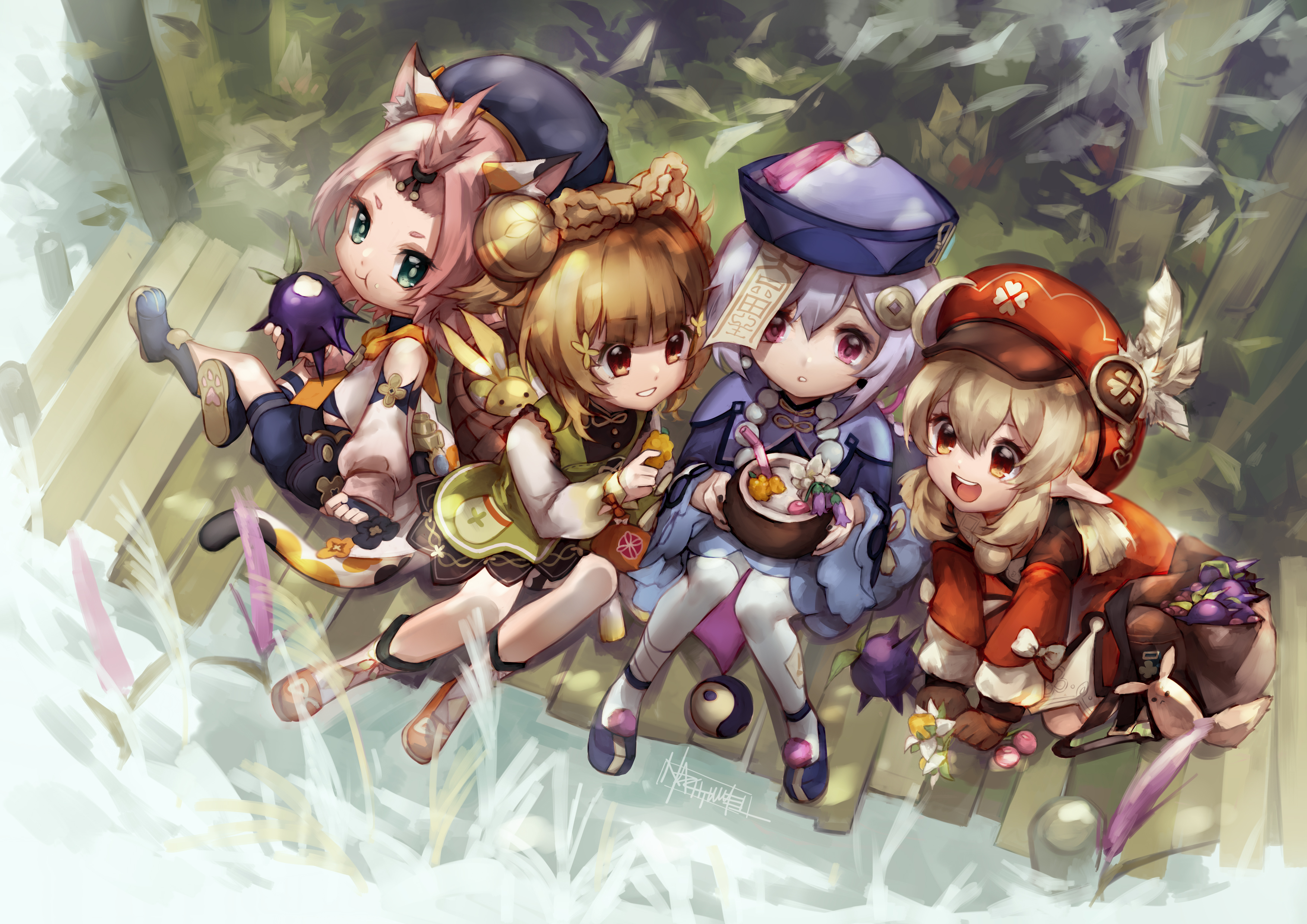 Klee, Yaoyao, Qiqi, and Diona from Genshin Impact HD Wallpaper