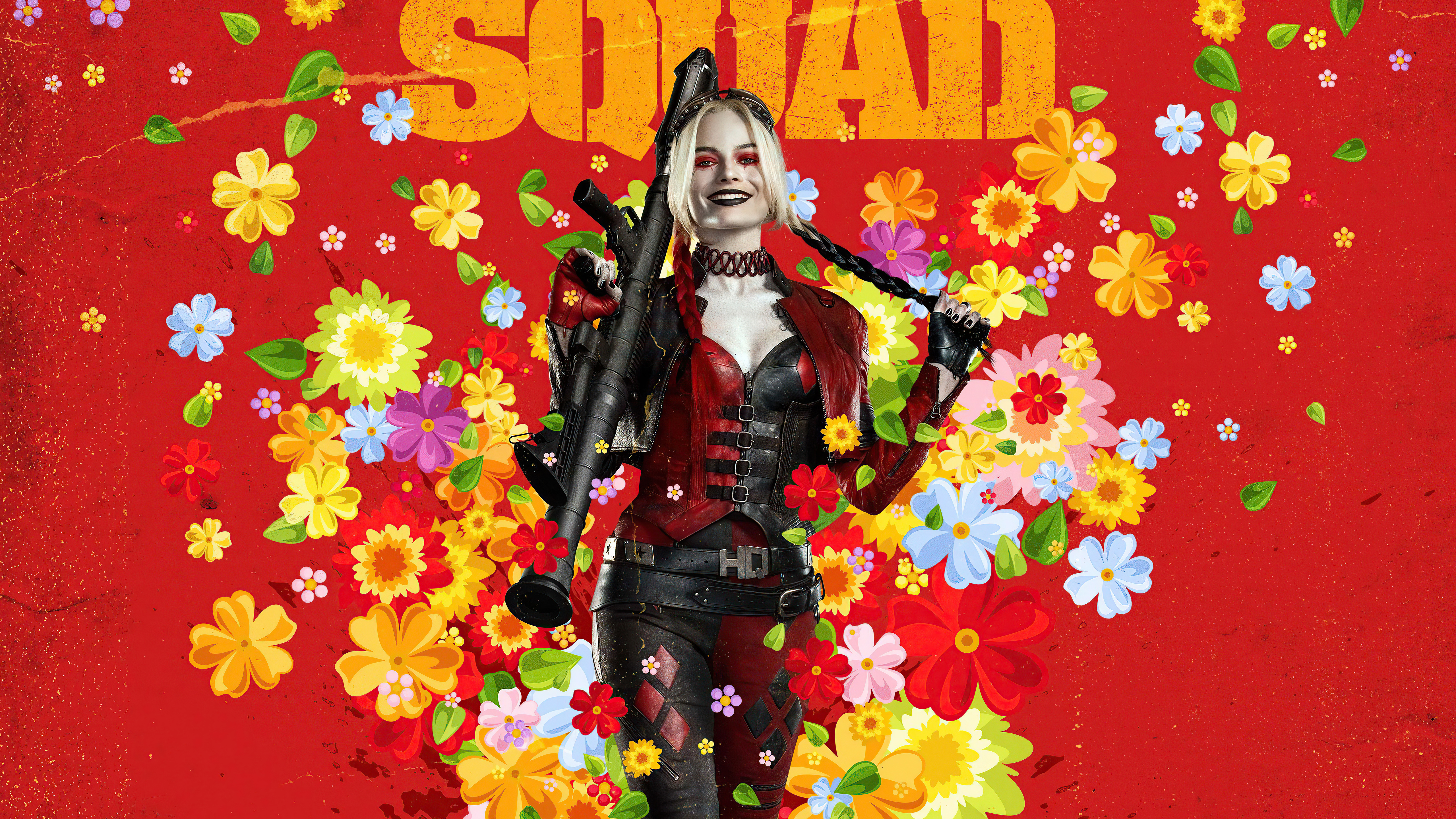 The Suicide Squad 4K: Harley Quinn with Flowers HD Wallpaper