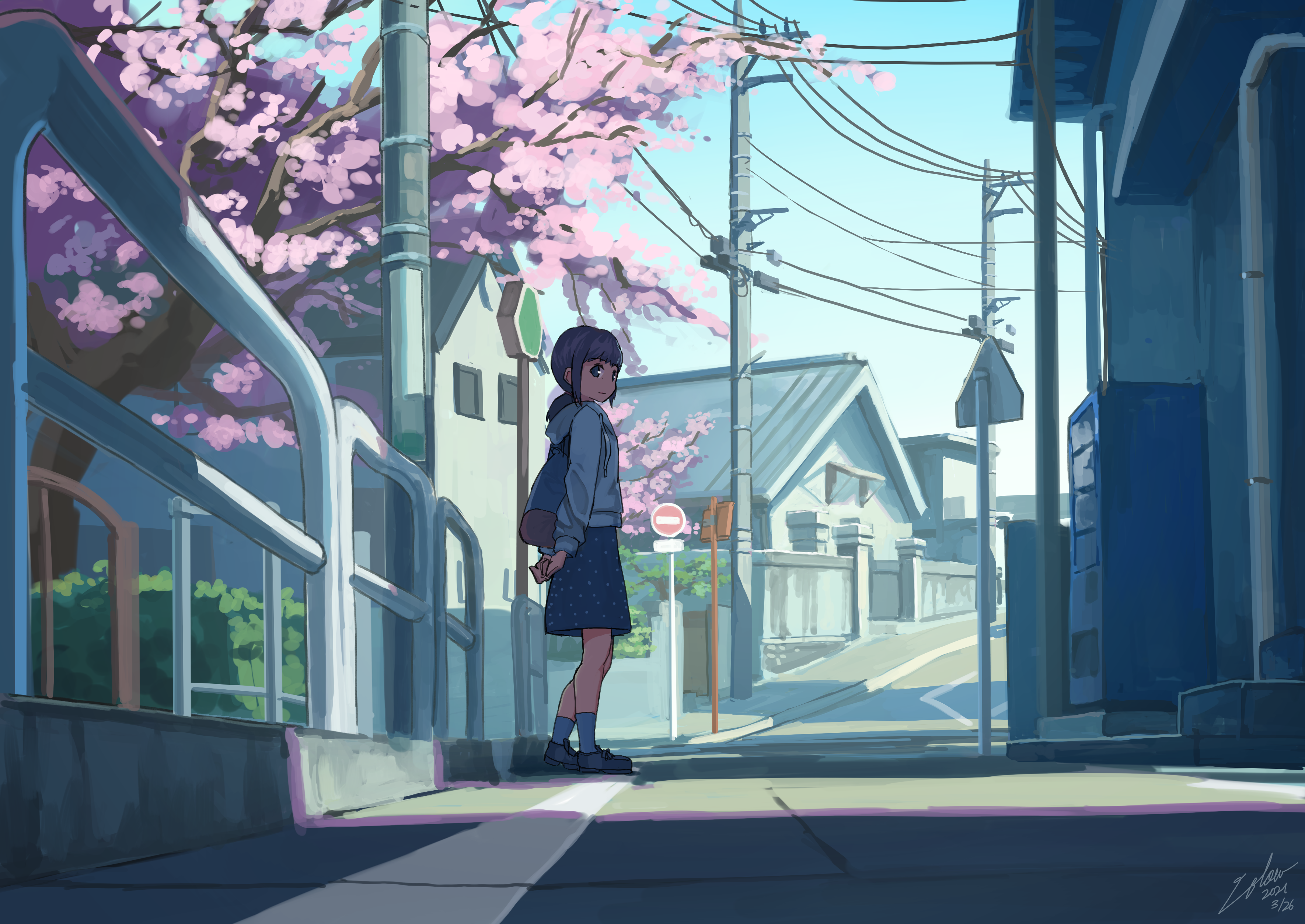 Fubuki from Kantai Collection under cherry blossoms HD Wallpaper
