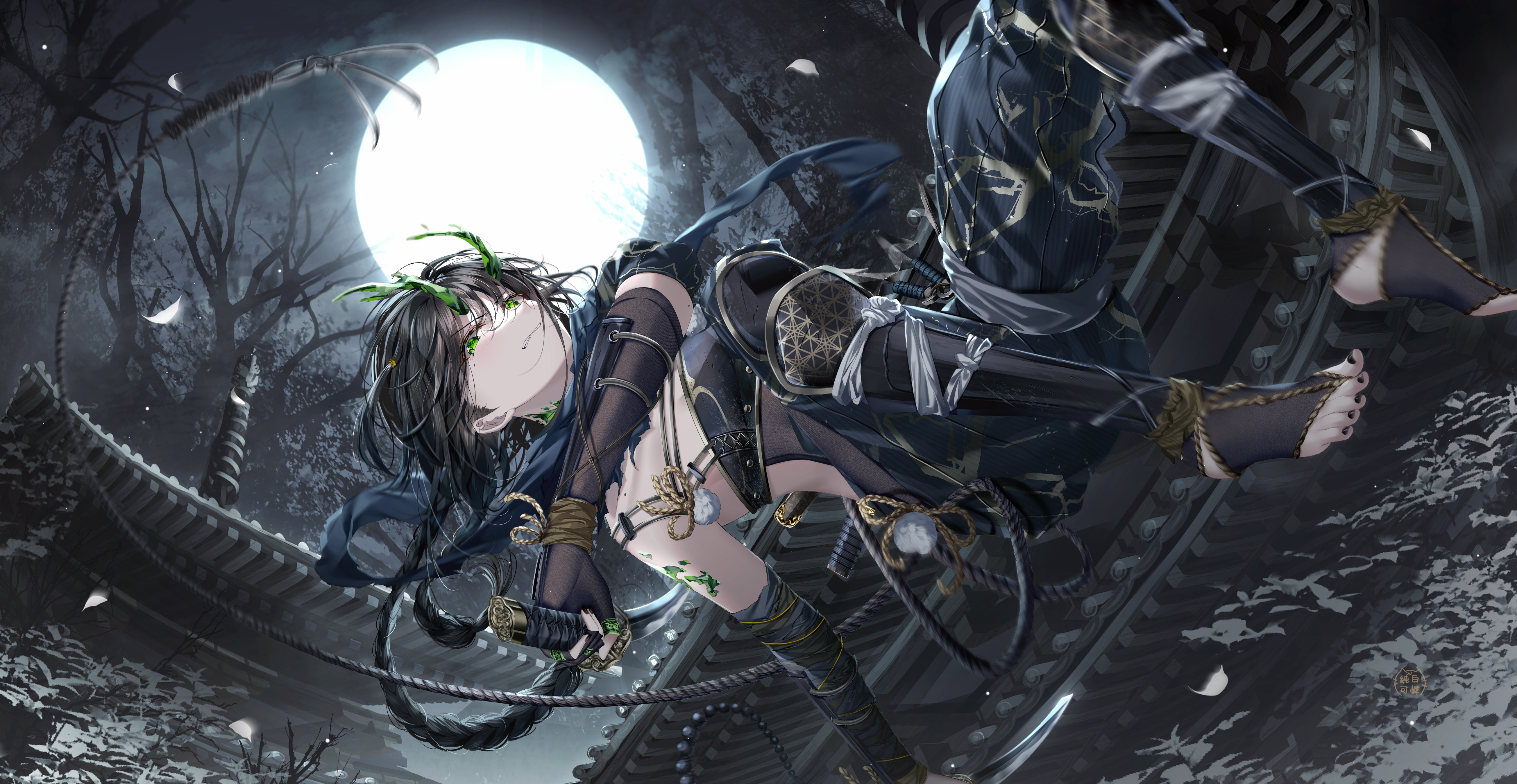 Ninja Girl with Katana Under the Moon 4K HD Wallpaper