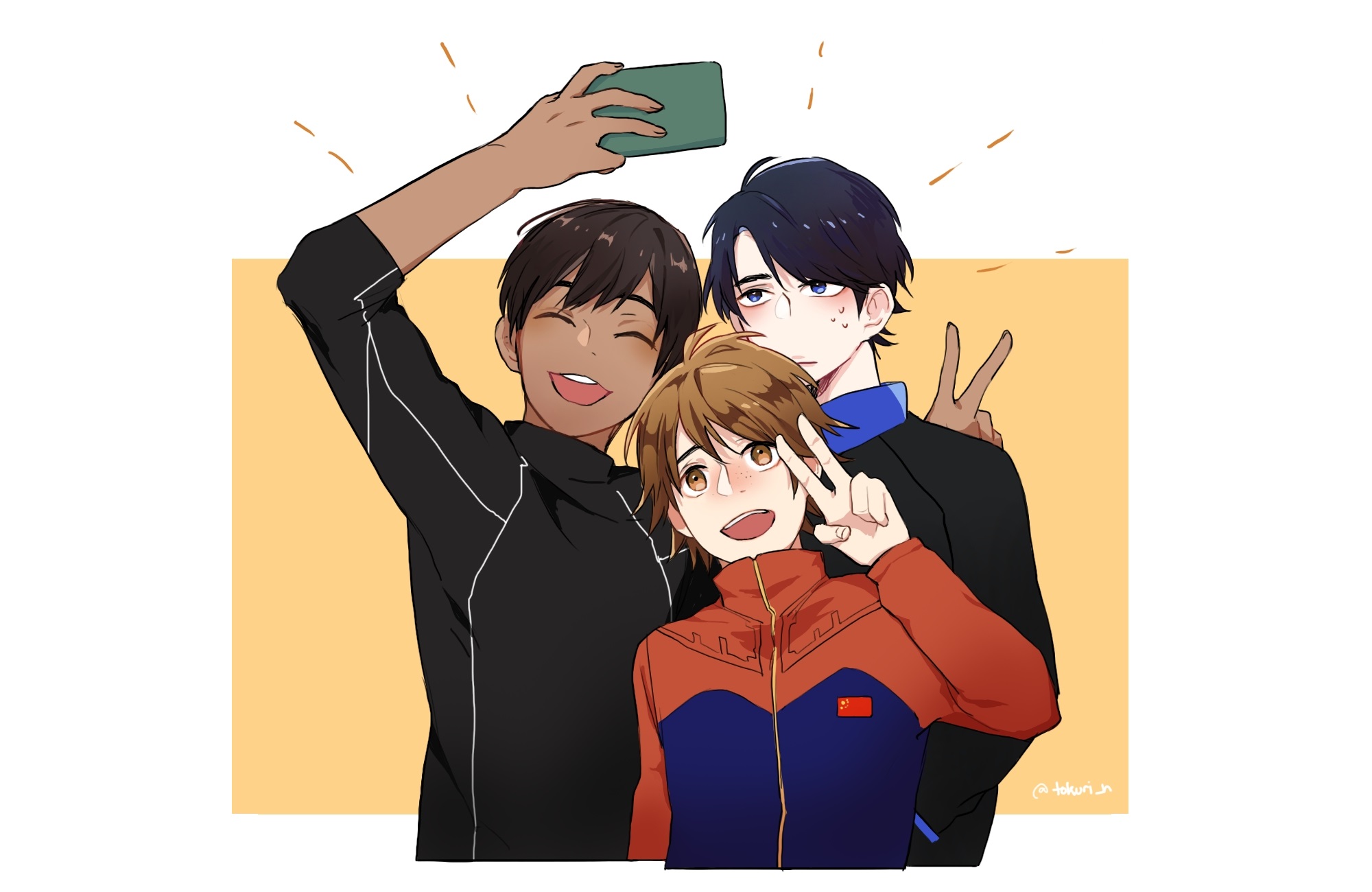 Yuri!!! On Ice characters taking a selfie HD Wallpaper