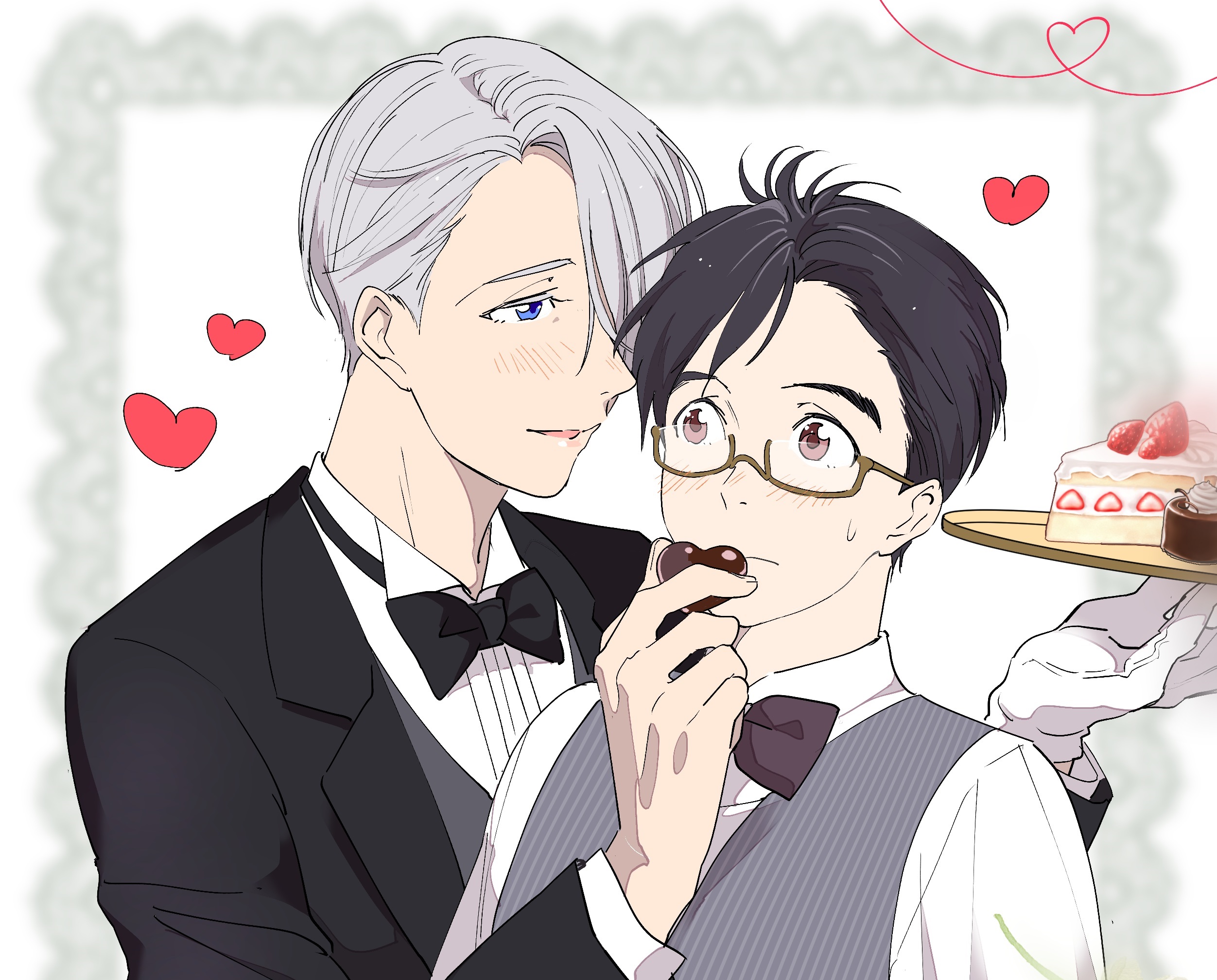 Victor Nikiforov and Yuuri Katsuki with dessert HD Wallpaper