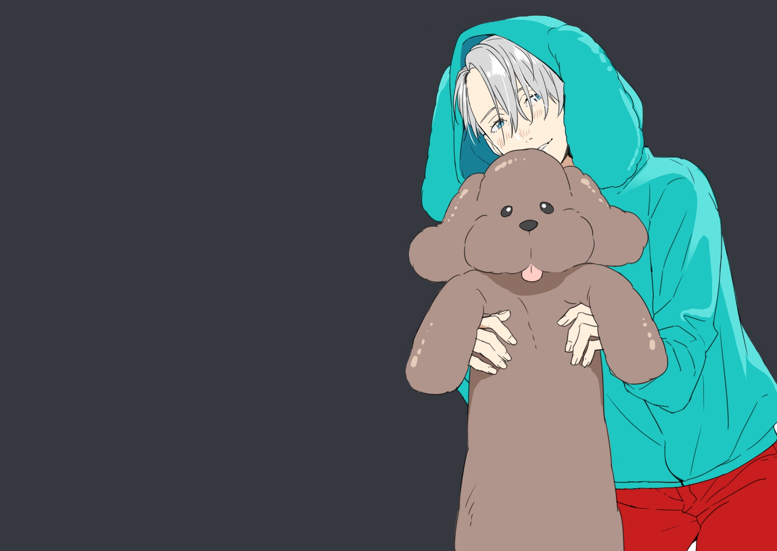 Victor Nikiforov holding a stuffed dog HD Wallpaper
