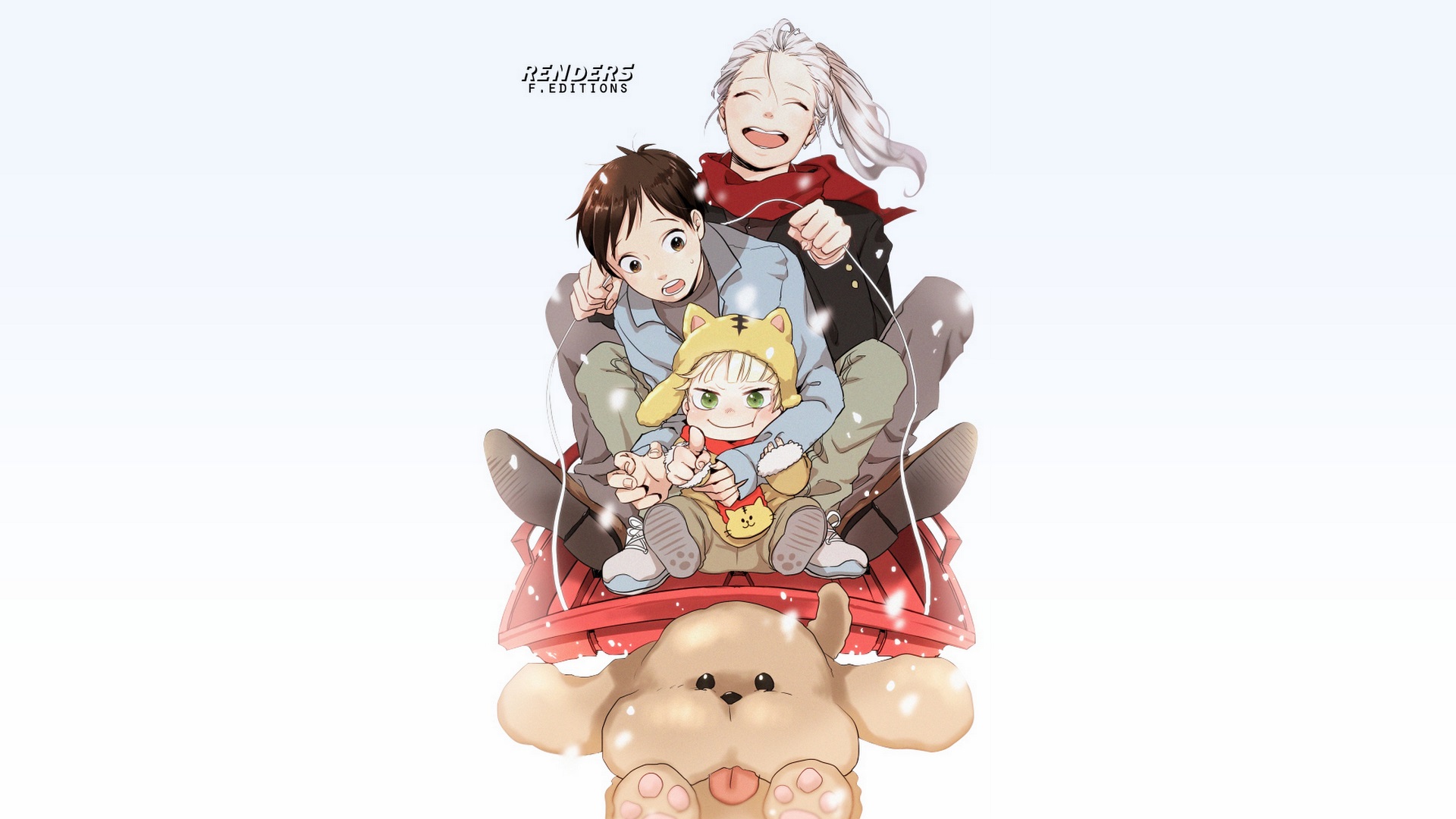 Victor Nikiforov, Yuuri Katsuki, and Yuri Plisetsky on a Sled HD Wallpaper