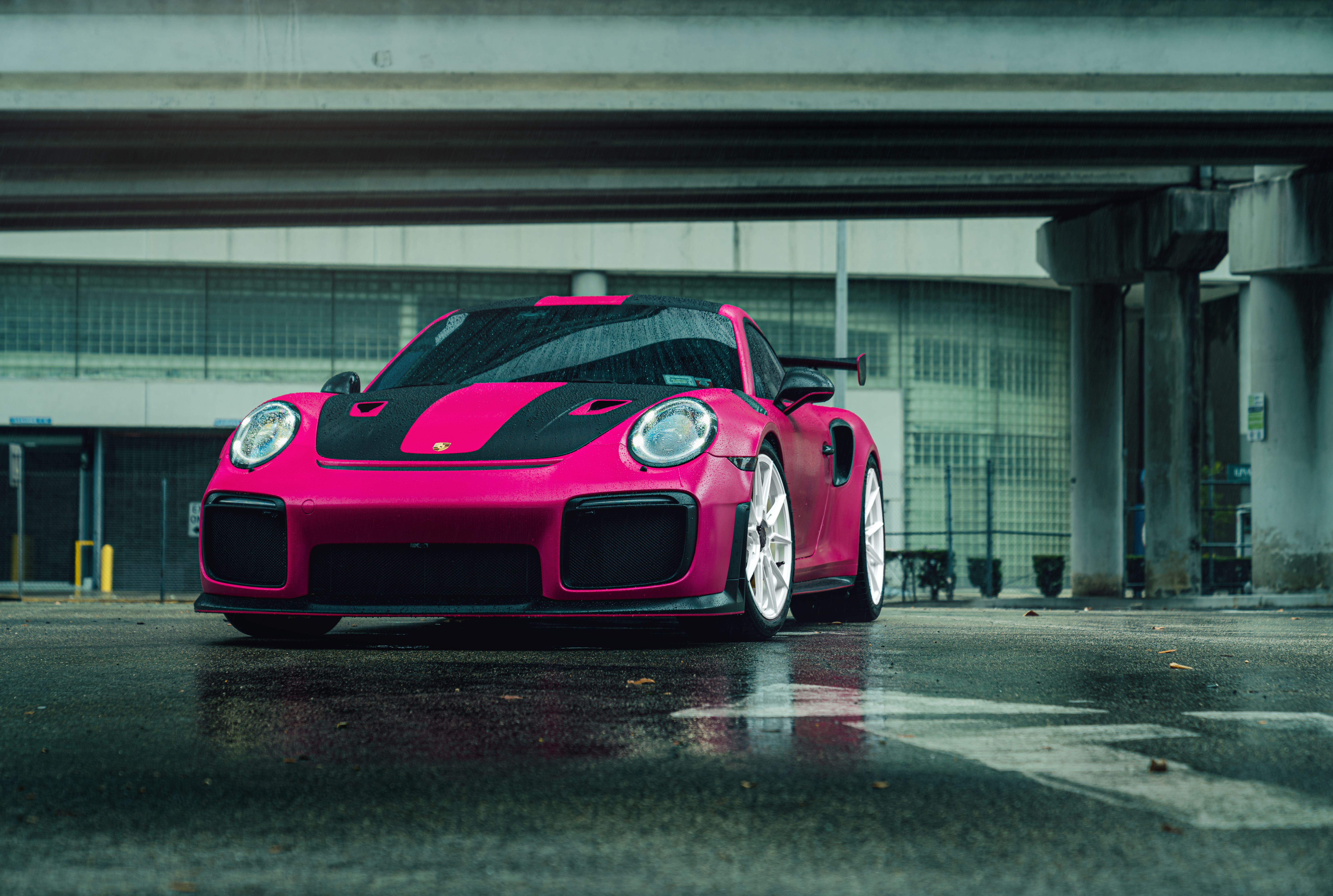 Pink Porsche 911 GT2 RS on Wet Asphalt HD Wallpaper