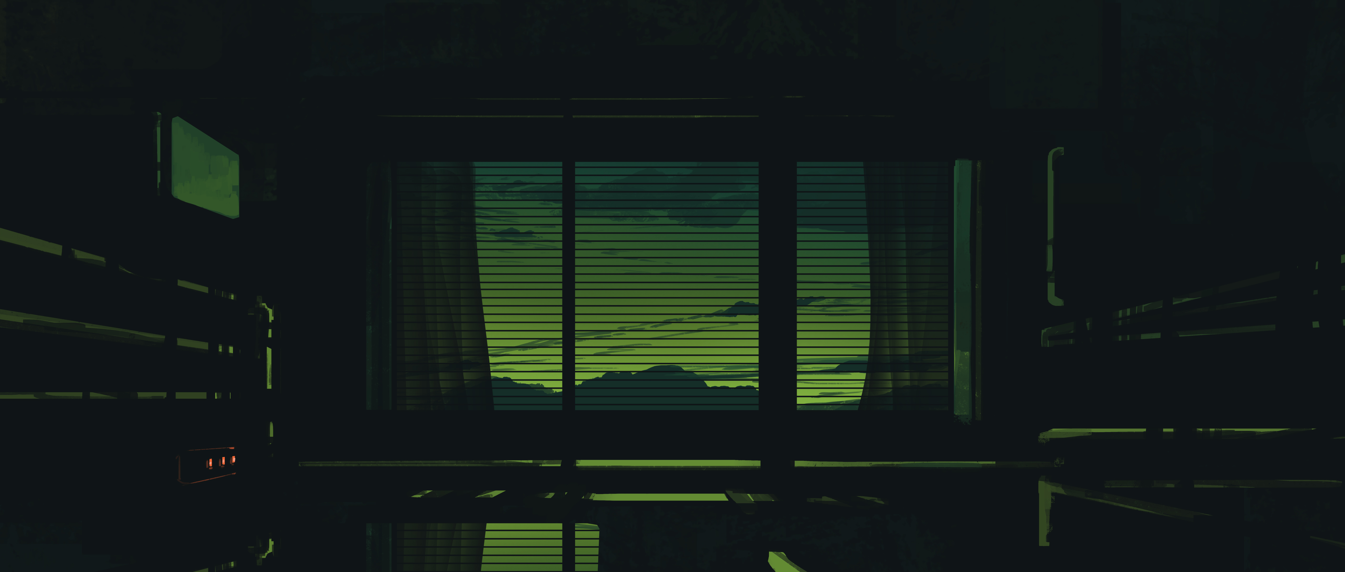 View through blinds at dusk HD Wallpaper