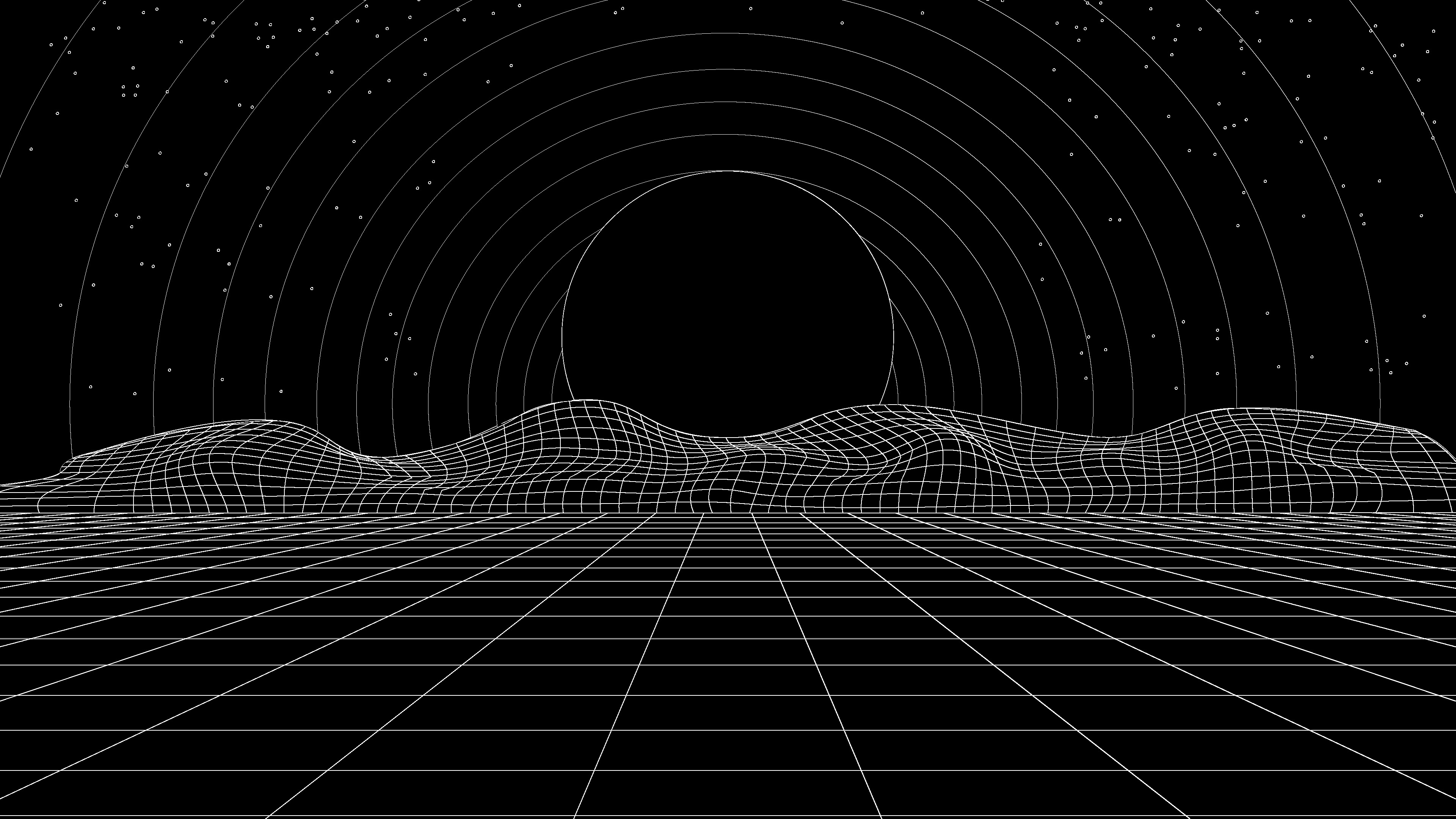 Retrowave digital art with geometric landscape and starry sky HD Wallpaper