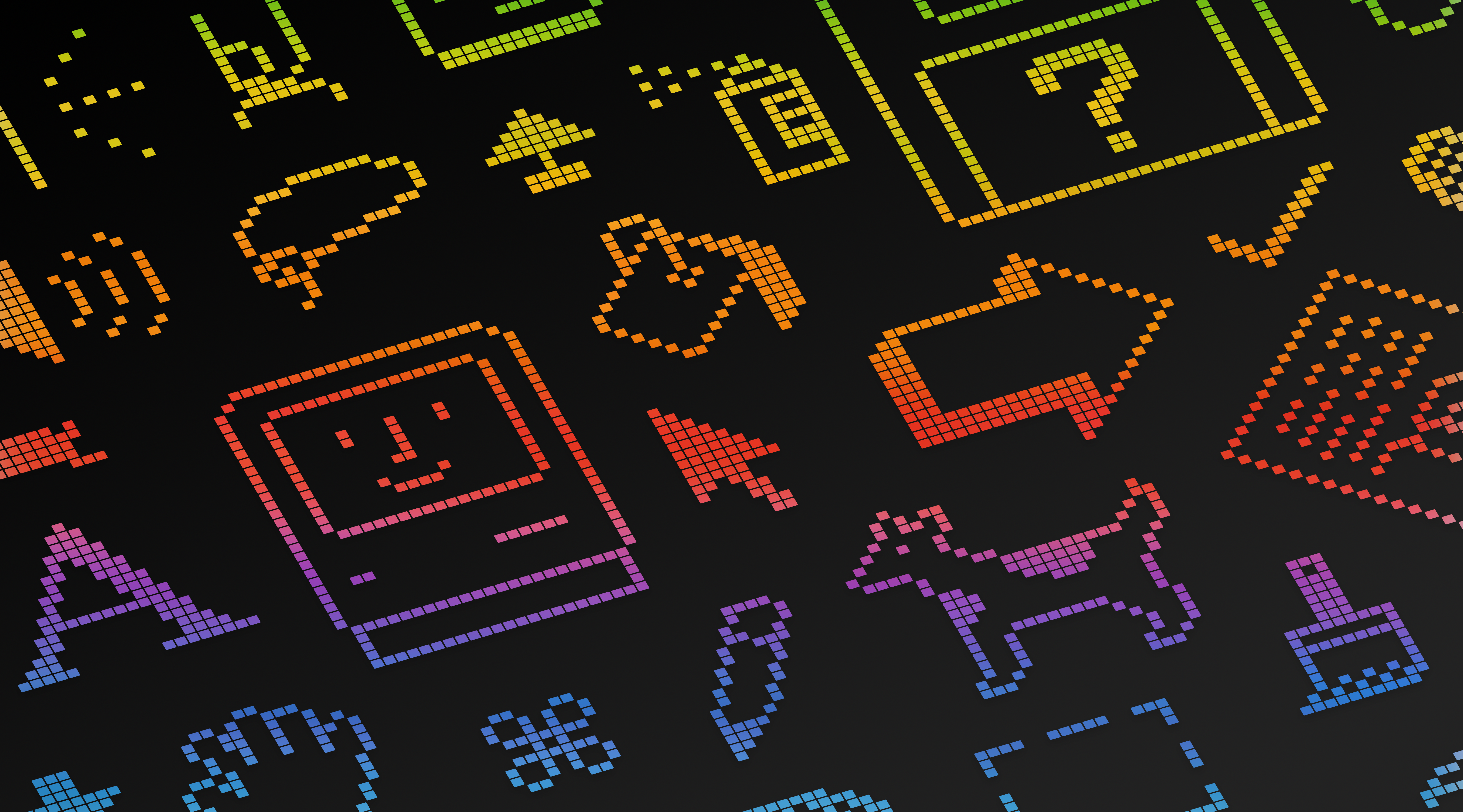 Pixel art icons with gradient on dark background HD Wallpaper