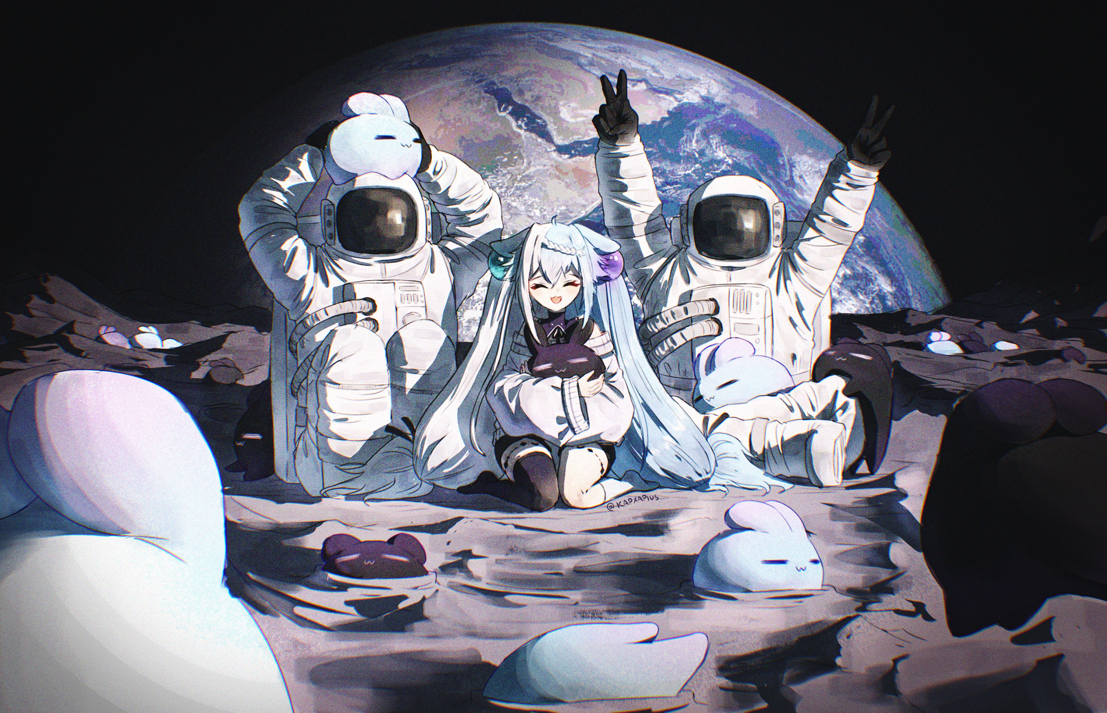 Aquwa (Vtuber) with friends on the moon HD Wallpaper