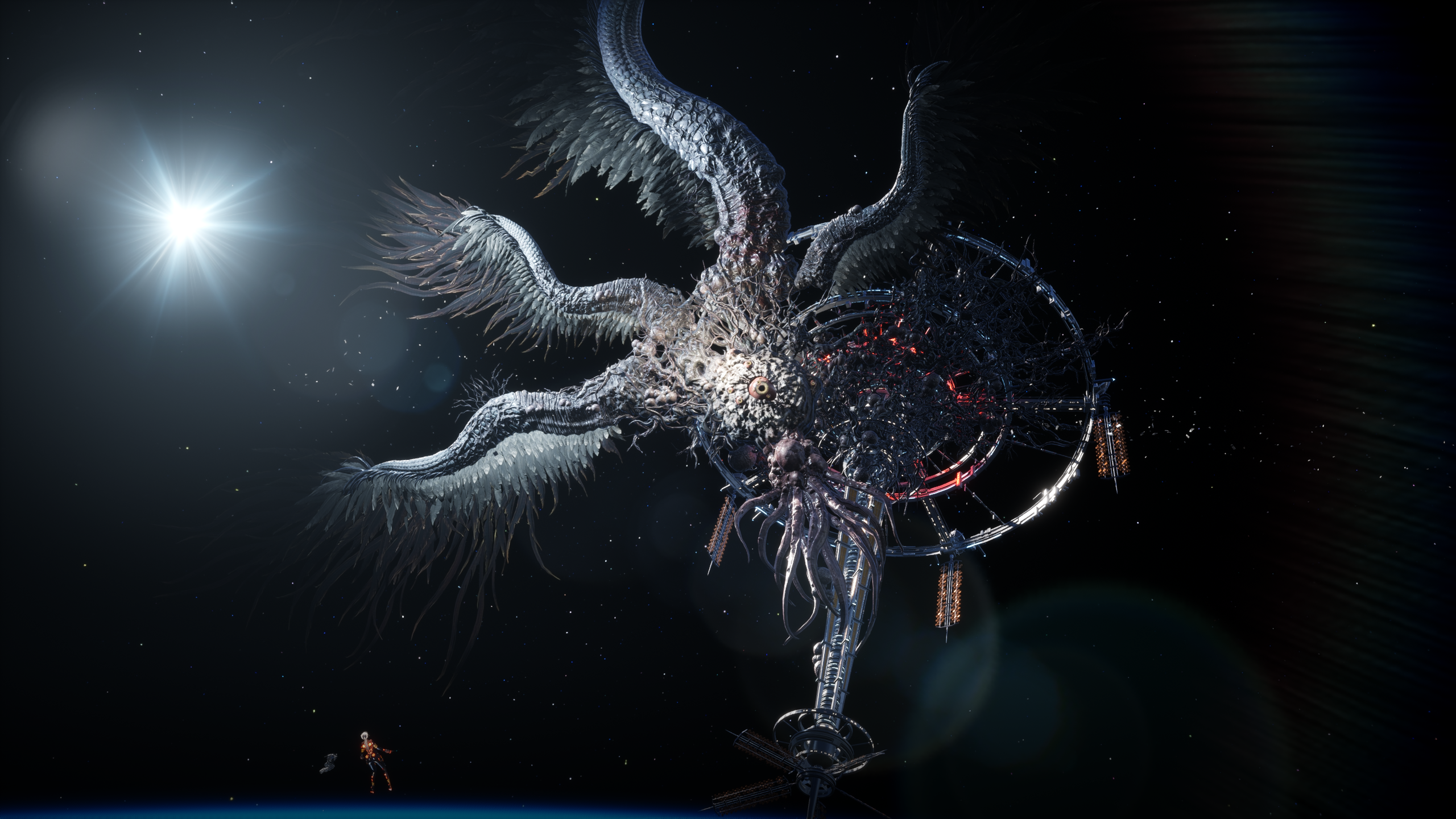 Stellar Blade creature and Eve in space HD Wallpaper