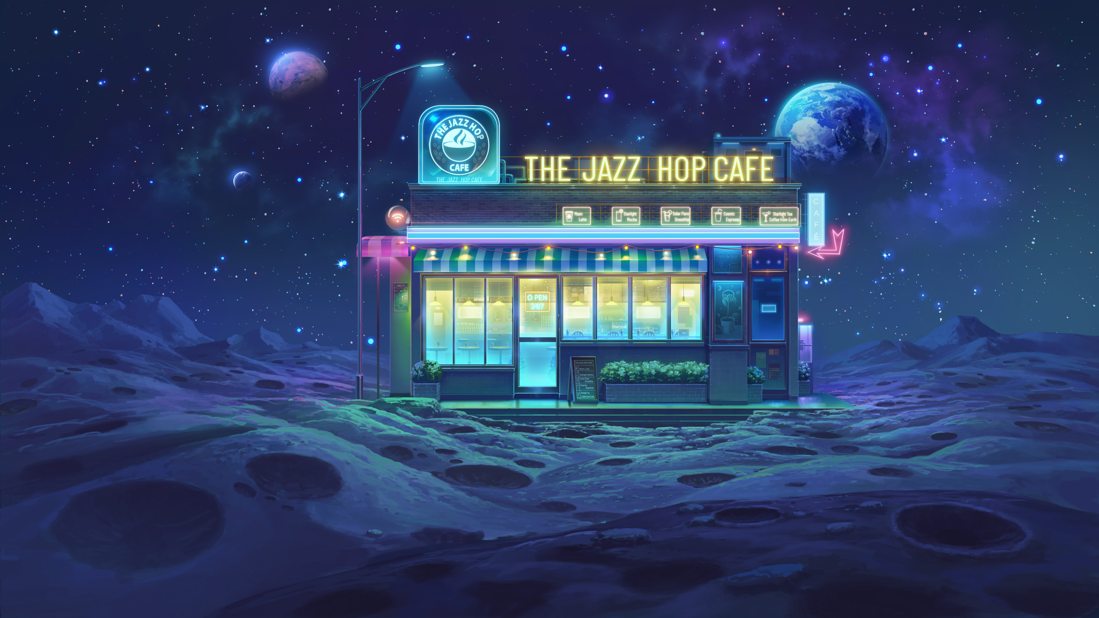 The Jazz Hop Cafe on the Moon HD Wallpaper