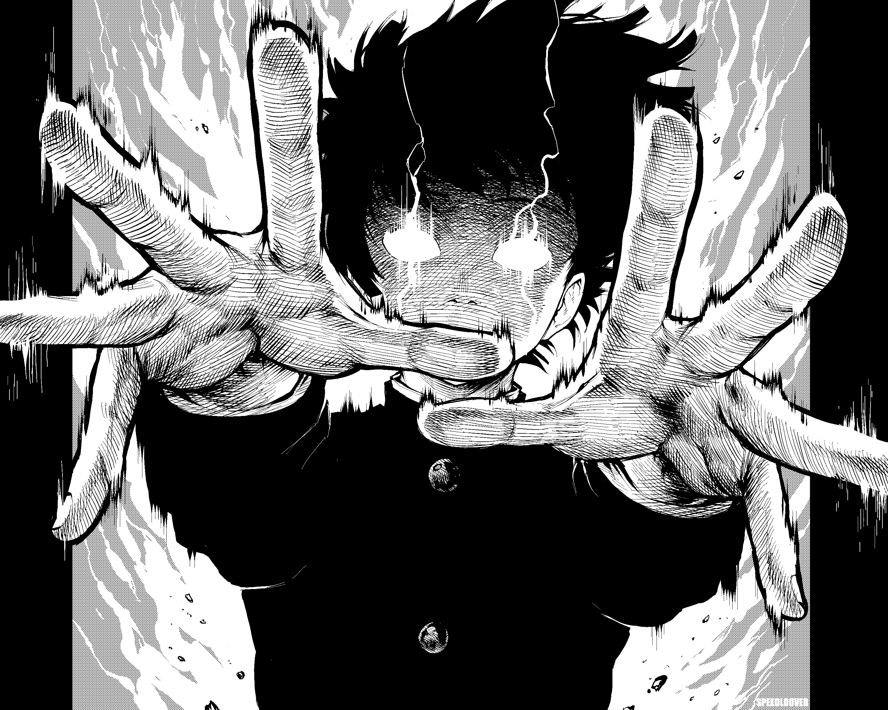 Mob Psycho 100 anime boy with glowing eyes and hands outstretched HD Wallpaper
