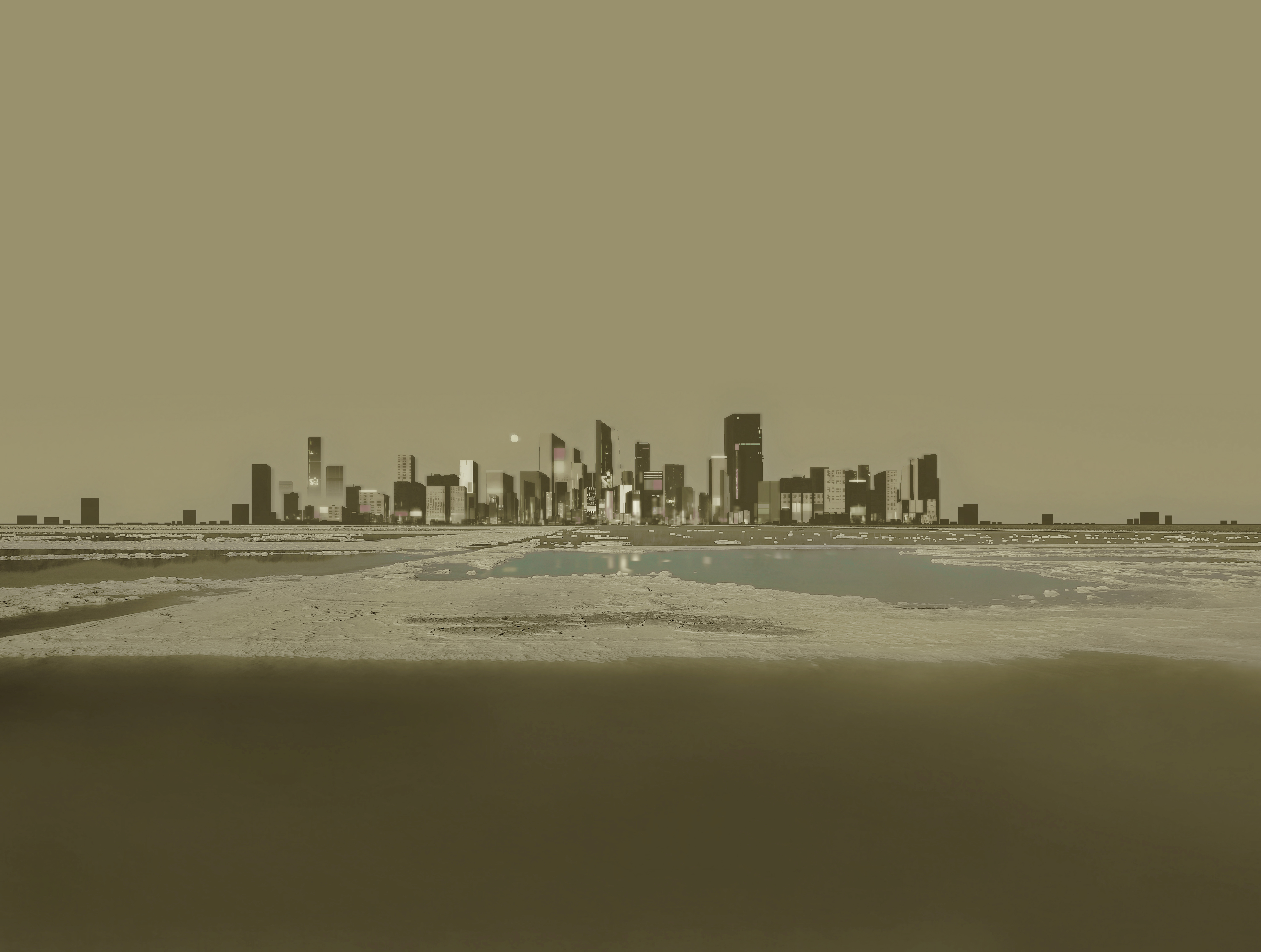 Scenery of a city skyline across a body of water HD Wallpaper