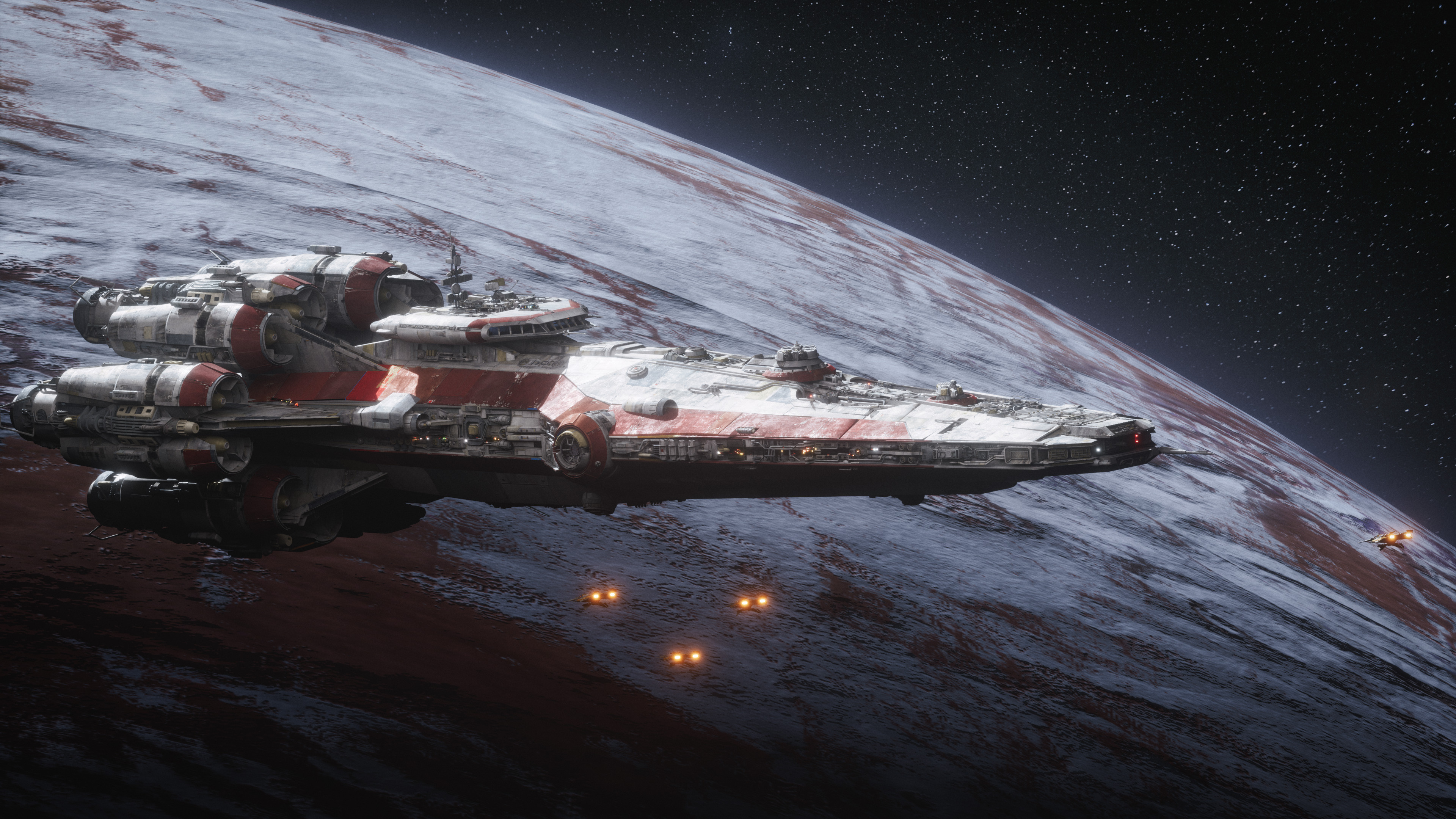 Spaceship near a planet HD Wallpaper