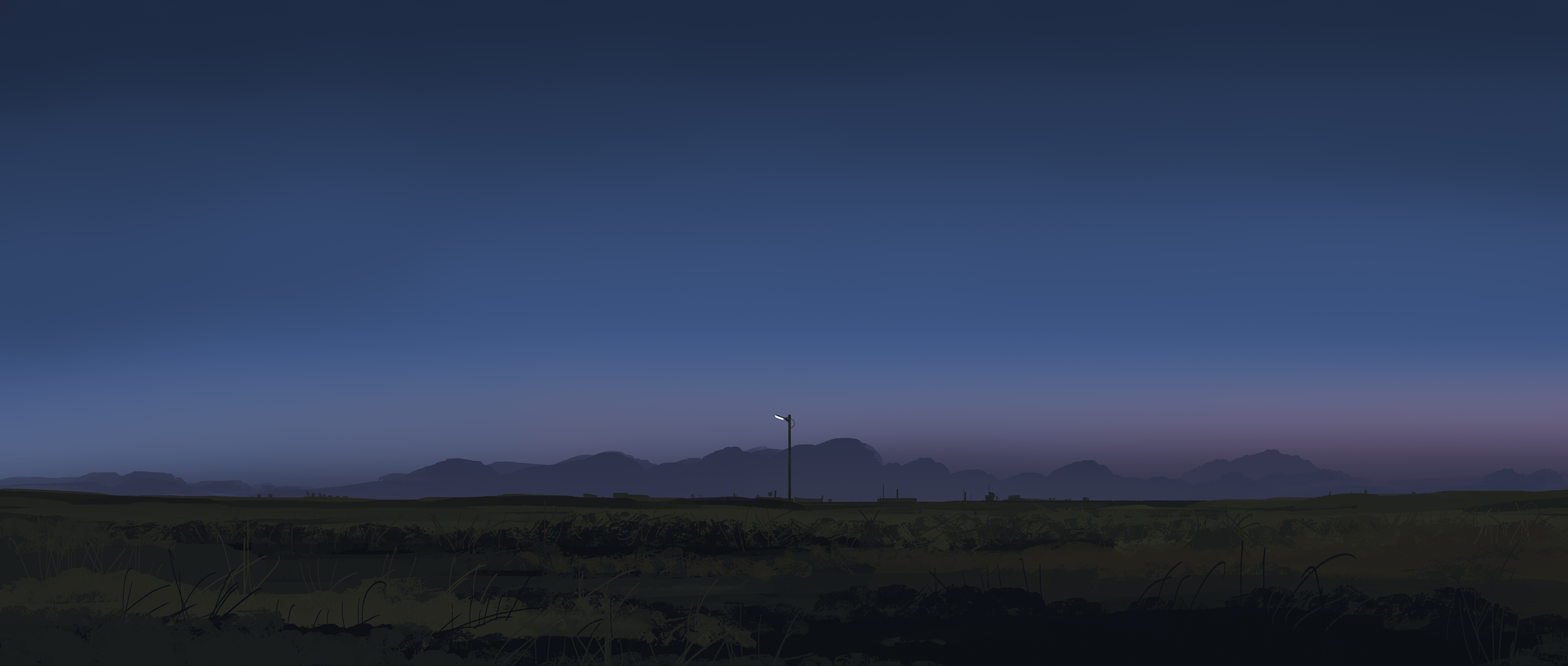 Street light on plains with mountains at dusk HD Wallpaper