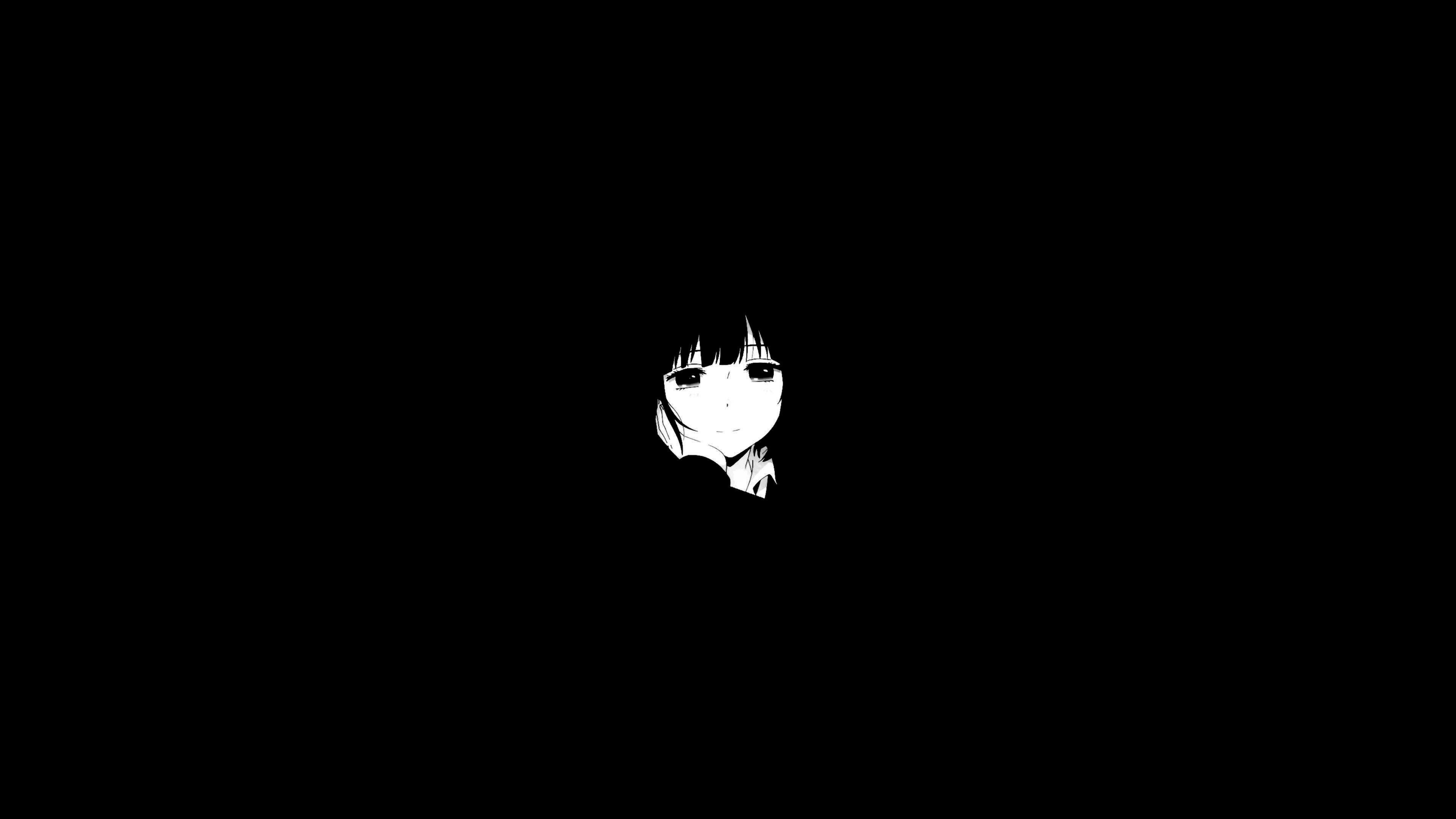 Minimalist anime girl on black background HD Wallpaper
