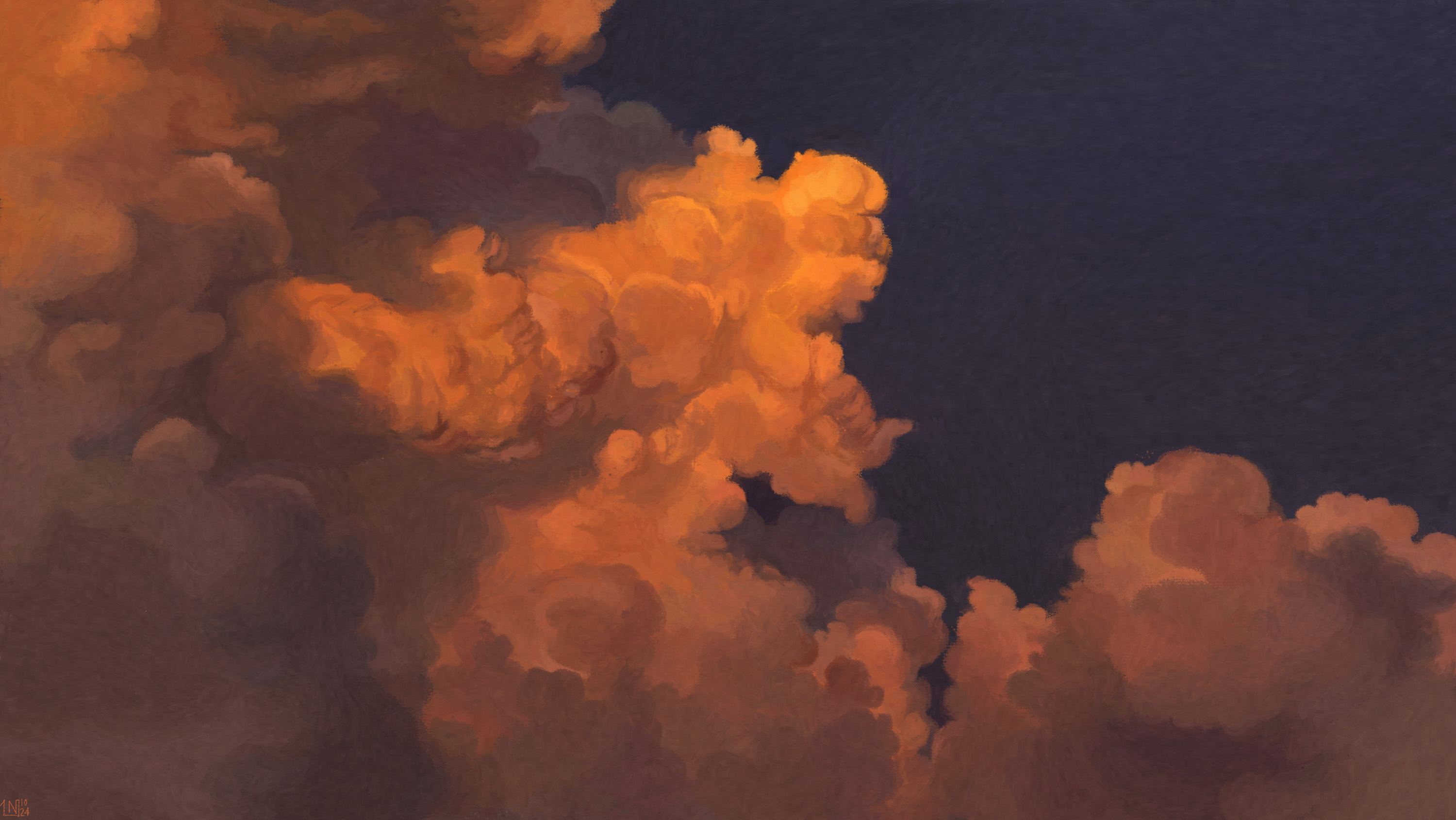 Orange cumulus clouds at dawn HD Wallpaper