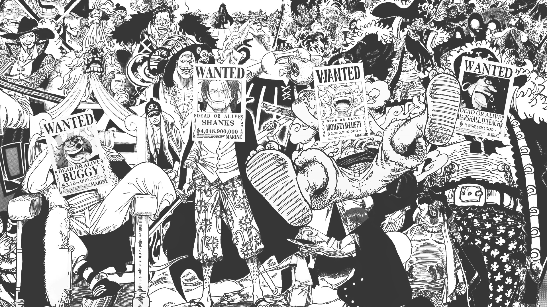 One Piece Characters with Wanted Posters Collage HD Wallpaper