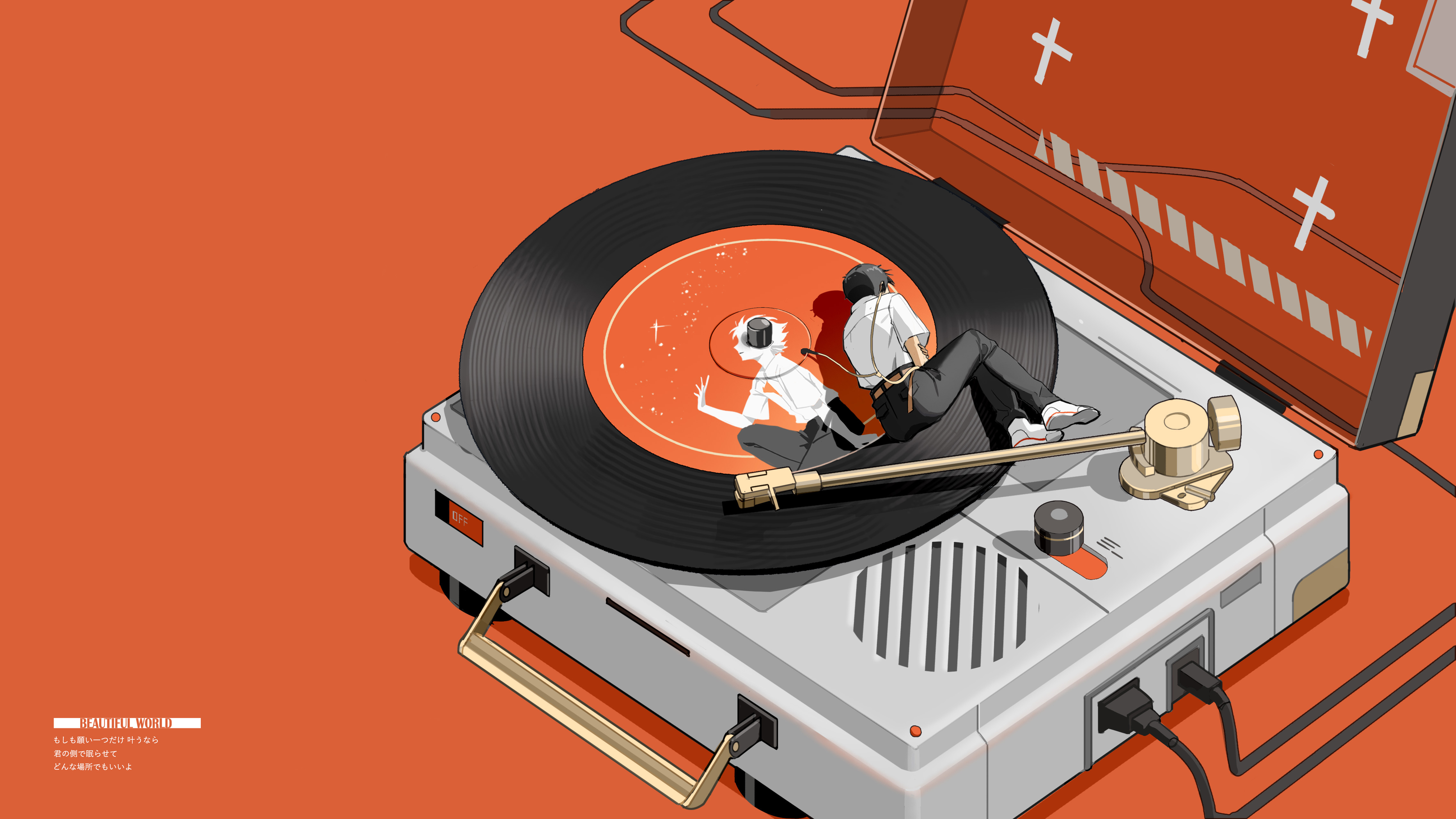 Ikari Shinji and Kaworu Nagisa on a phonograph HD Wallpaper