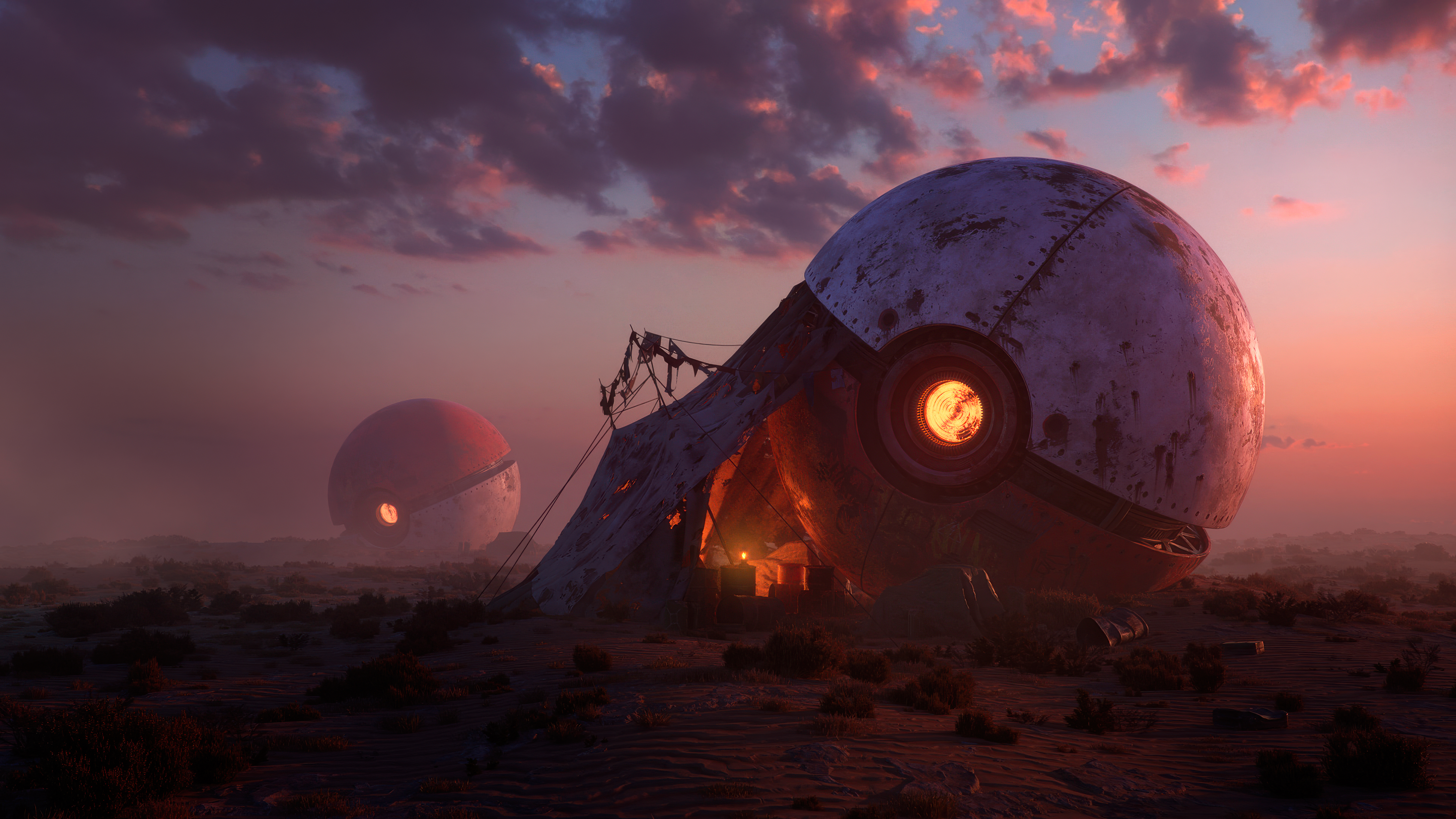 Apocalyptic Poké Balls in a Desert Wasteland HD Wallpaper
